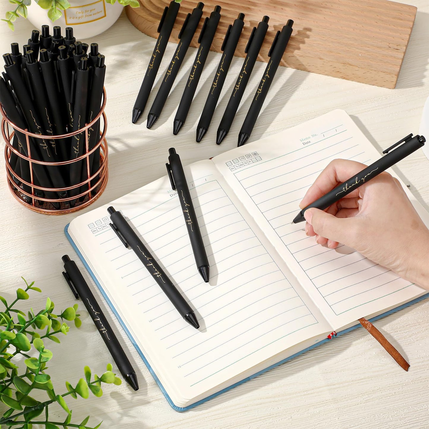 Dispowreath 200pcs Thank You Pens Bulk Cute Multicolor Ballpoint Pen for Server Employee Appreciation Gifts for Wedding Teacher Coworker Office Staff Team Nurse Graduation Baby Shower Party (Black)