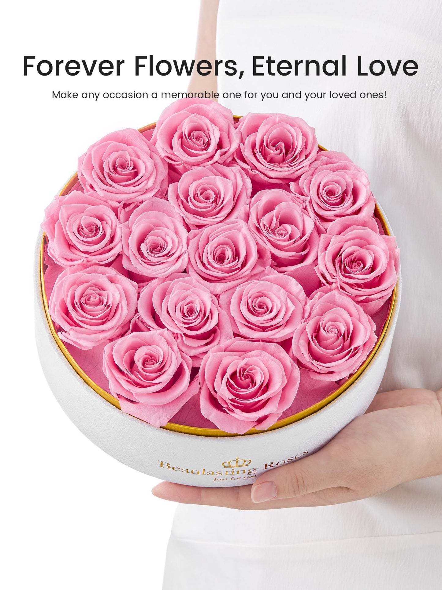 16 Preserved Roses Forever Flowers Real Roses in a Box Mother's Day Birthday Flowers for Her Mom Women Wife Valentine's Day, Pink Roses
