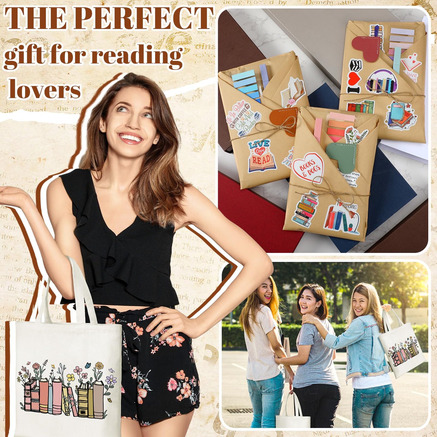 Resurhang 6 Sets/92 Pcs Blind Date with a Book Gift Supplies Book Lovers Gifts Books Club Gifts Kits Including Wildflower Canvas Bags Bookmarks Stickers Bookish Librarian Readers Gift for Women Men