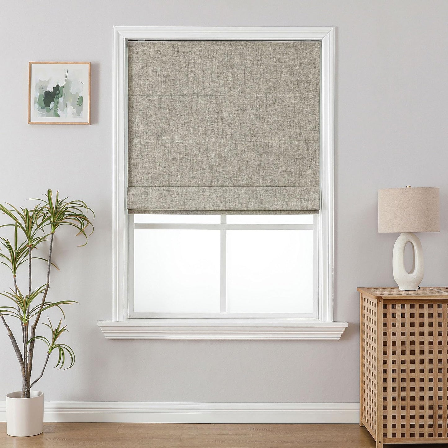 Joydeco Cordless Roman Shades, Linen Fabric Window Blinds, Thermal Insulated Blackout Blinds, Room Darkening Shades for Indoor Windows, Easy to Install, 35" W×75" H, Linen