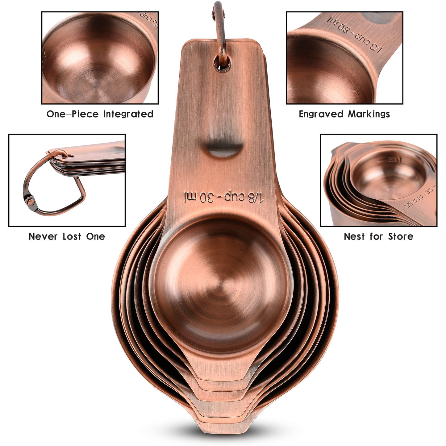 Smithcraft Measuring Cups and Spoons Set, Copper Measuring Cups and Spoons Set for Dry & Liquid, Metric&US 7 Stainless Steel MeasureR Cup&9 Spoon Leveler & Measure Enquivalents for Kitchen & Baking