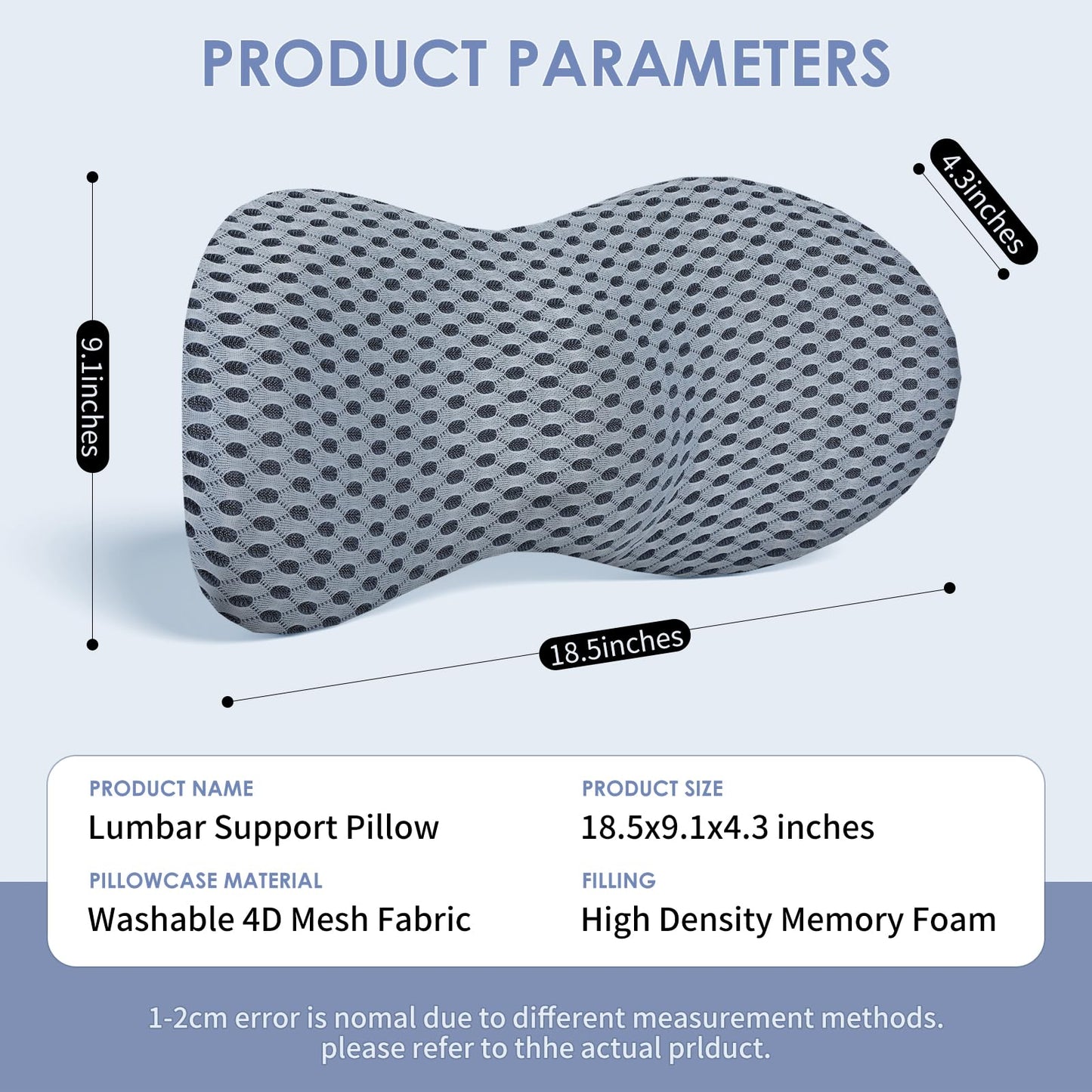 kasney Lumbar Support Pillow, Back Pillow for Low Back Pain Relief, Ergonomic Streamline Car Seat, Office Chair, Recliner and Bed (Gray)