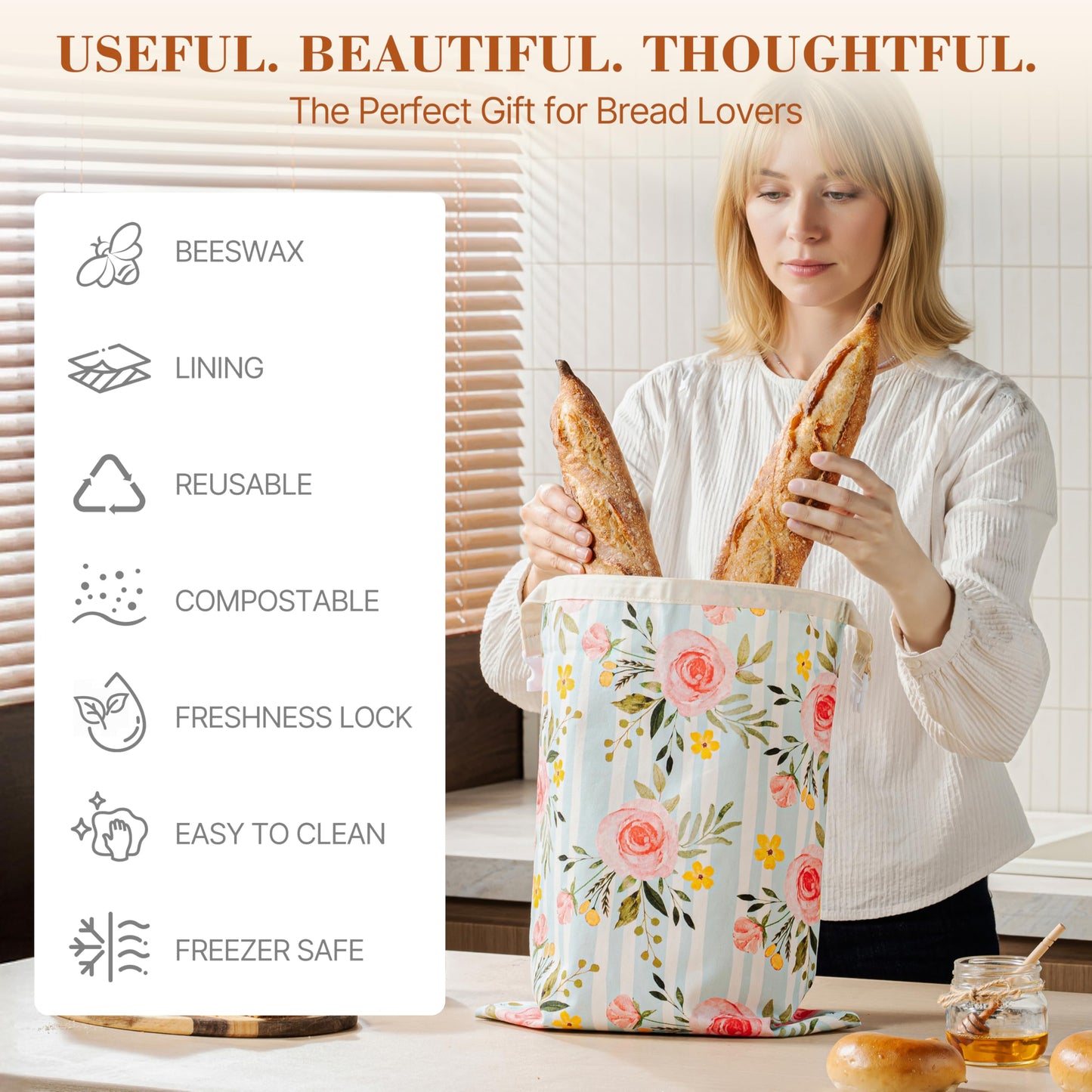 Augine Beeswax Bread Bag, 2 Pack Sourdough Bread Bags, Reusable Bread Bags for Homemade Bread, Organic Cotton Beeswax Sourdough Bags, Wildwood Bloom Series