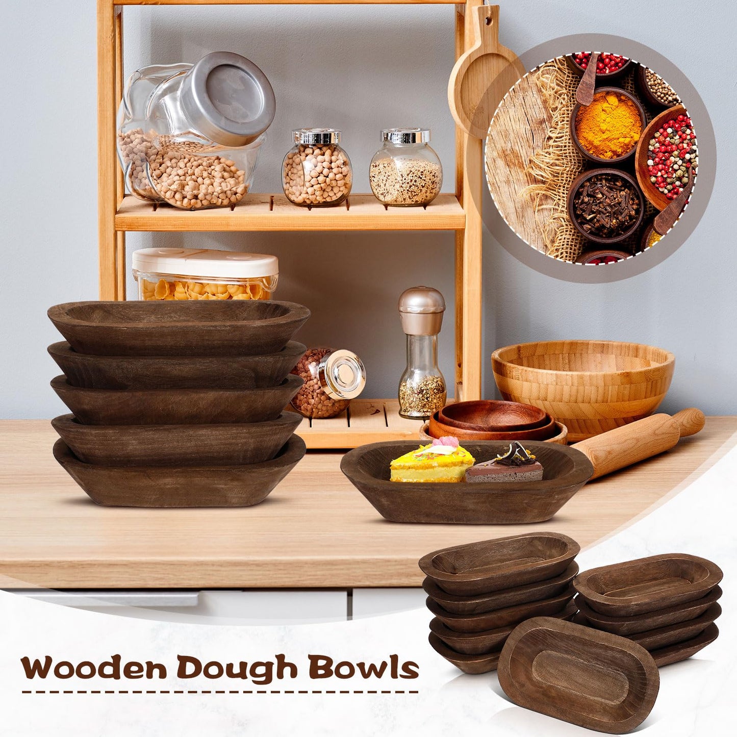 Nuogo 10 Pack Wooden Dough Bowls Bulk Rustic Dough Bowls for Wedding DIY Home Crafts Making Farmhouse Fruits Supplies Decoration(8.5 Inches,Brown)
