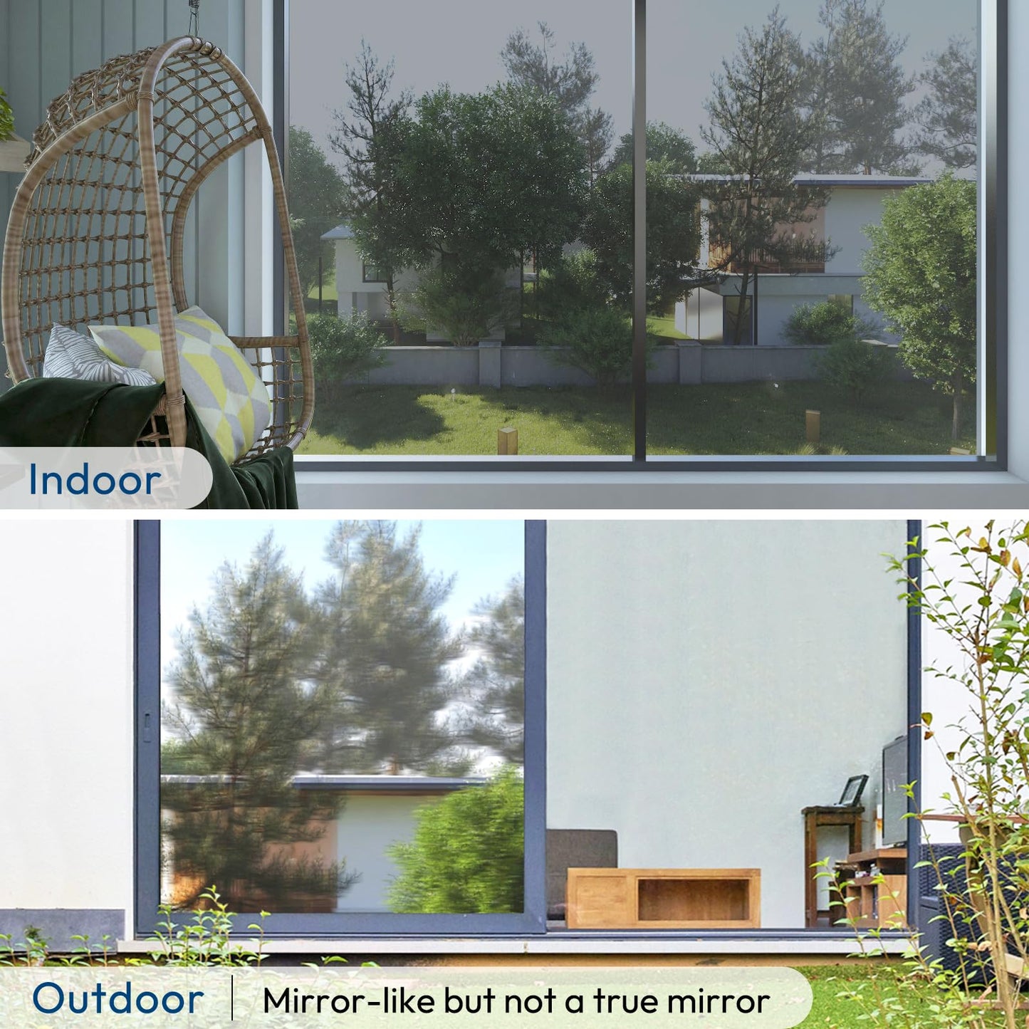 rabbitgoo Window Privacy Film One Way Window Tint for Home, Removable Reflective Heat Sun Blocking Anti UV Glass Door Covering, Mirror Tinting Film House Office, 29.5 in X 6.5 Feet, Silver