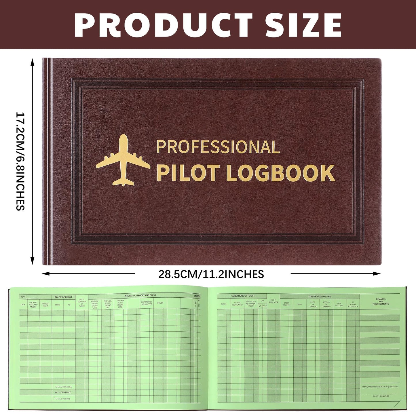 Gilprop 2 Pack Professional Pilot Logbook 128 Sheets Flight Logbook Brown Leather Hardcover Large Aircraft Record Book Aviation Gifts and Gear for Students Pilot