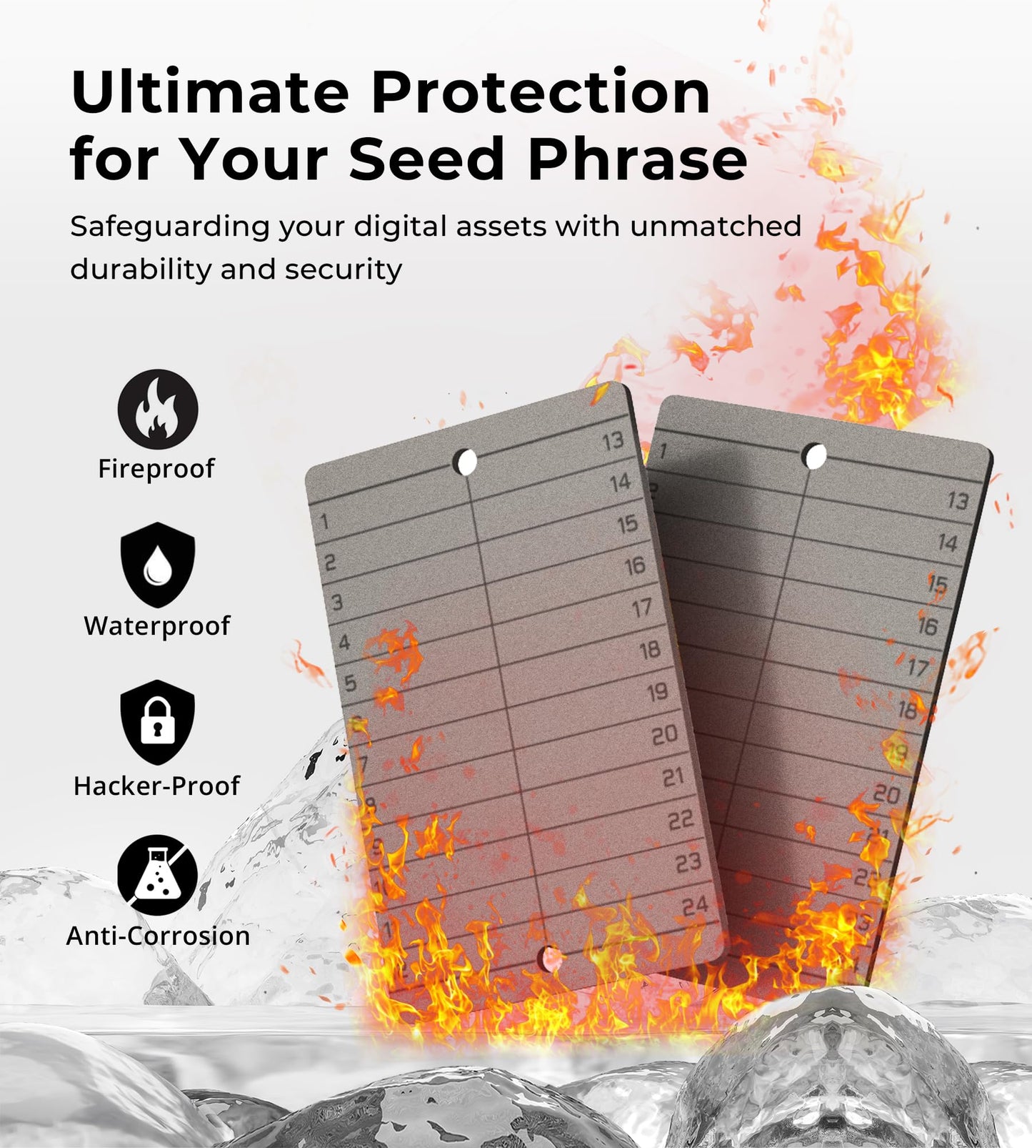 CREVIK Crypto Seed Phrase Storage - Titanium Seed Phrase Plate and Stamp Set - Offline Cold Wallet for Bitcoin Ethereum for 12-24 Words BIP39 Compatible Wallets (Ledger, Metamask & More)