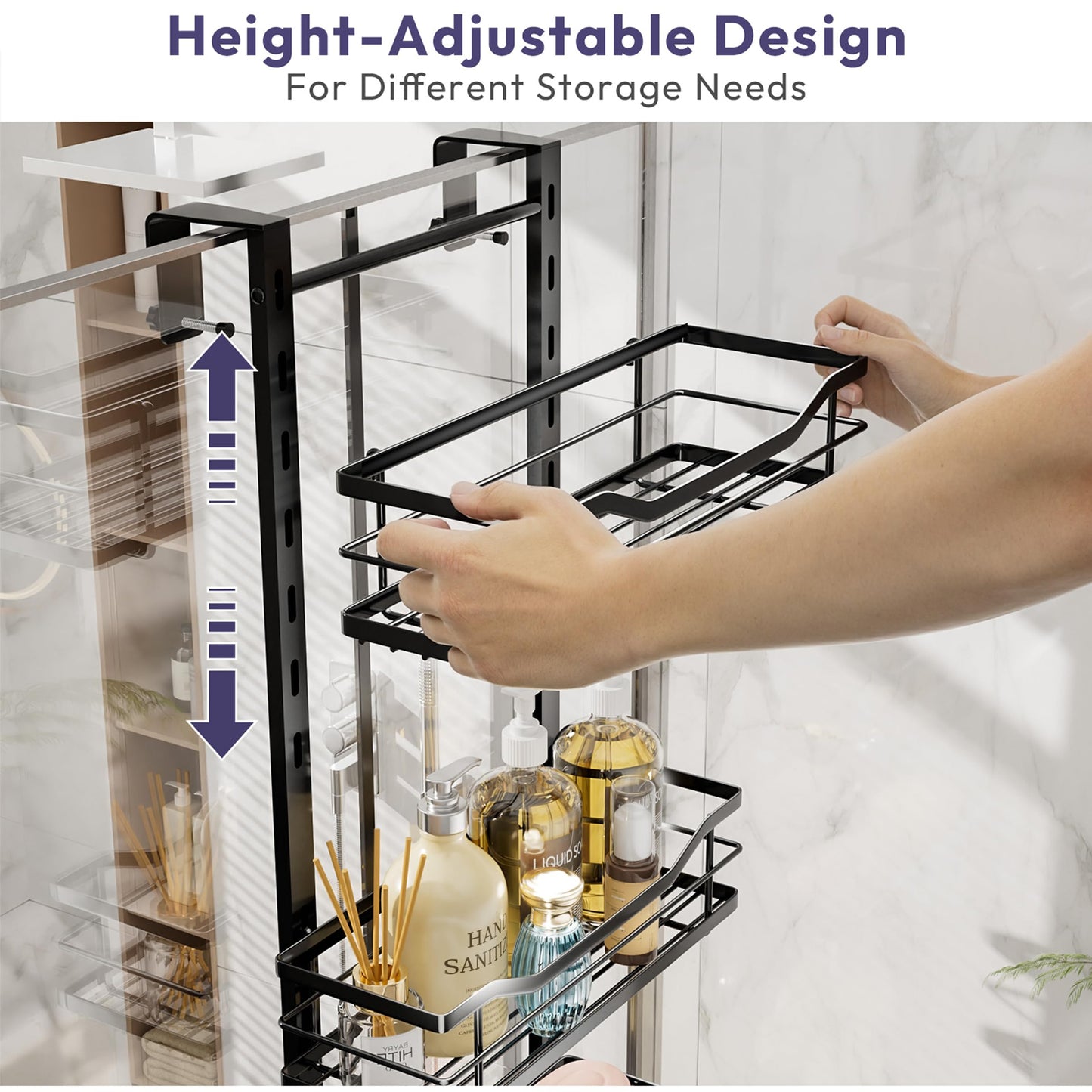 SWTYMIKI Over the Door Shower Caddy - 3 Tier Adjustable Shower Organizer Hanging with Soap Holder, No Drilling Stainless Steel Bathroom Rack Hanging for Body Wash, Shampoo, Soap, Razor, Black