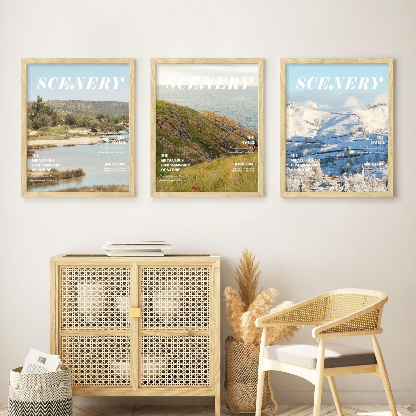 Fisnish 16x20 Picture Frame Set of 4, Natural Solid Wood Picture Frames, Display 16x20 Photos without Mat, Horizontal or Vertical Wall Mounting Poster Frame, Oak Wood Grain