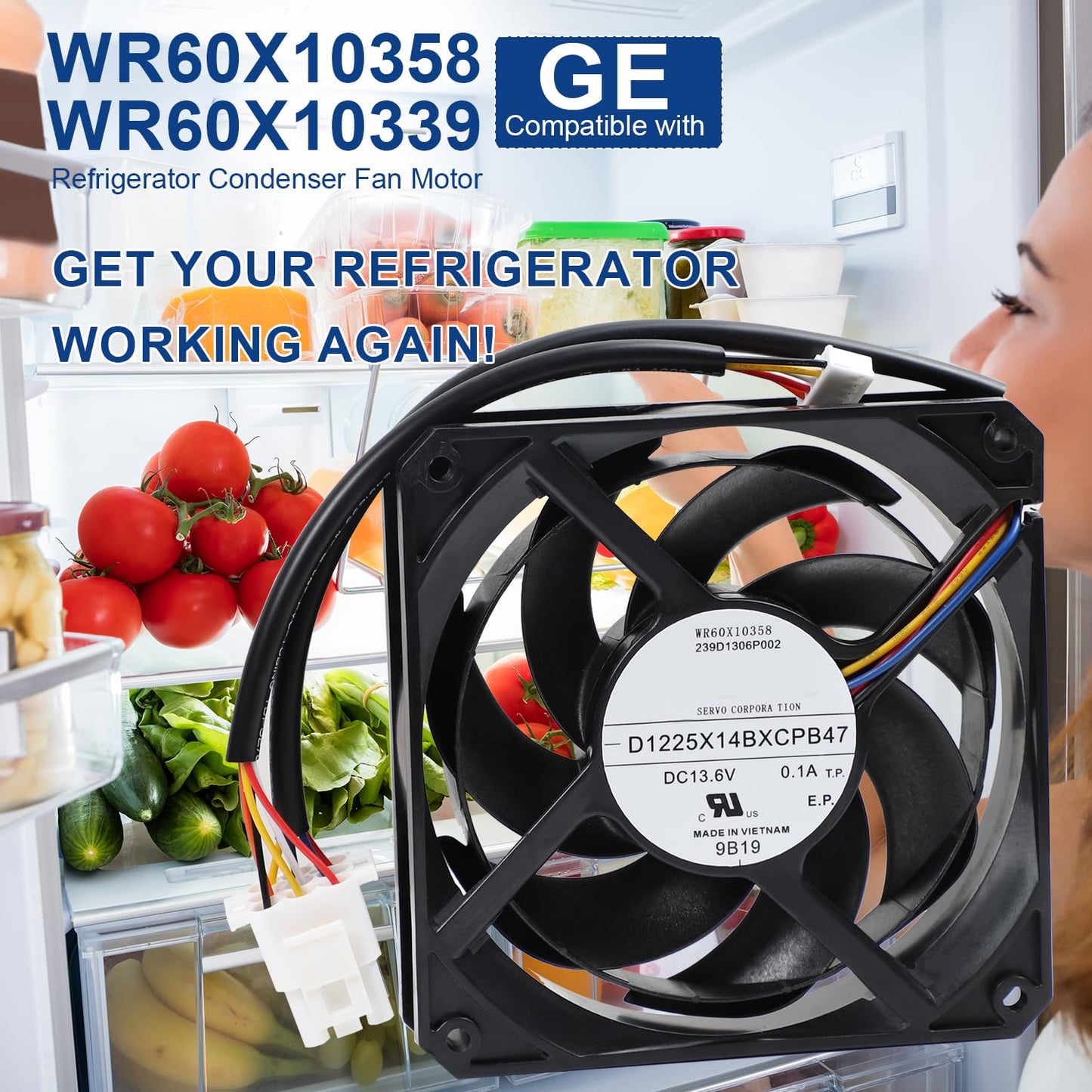 WR60X10358 WR60X10339 Refrigerator Condenser Fan Motor Compatible with GE CFE28TSHBSS CFE28TSHCSS CFE29TSDASS CFE29TSDBSS CFE29TSDCSS Replaces EAP8690738 PS8690738 239D1306P002 D1225X148XCPB47