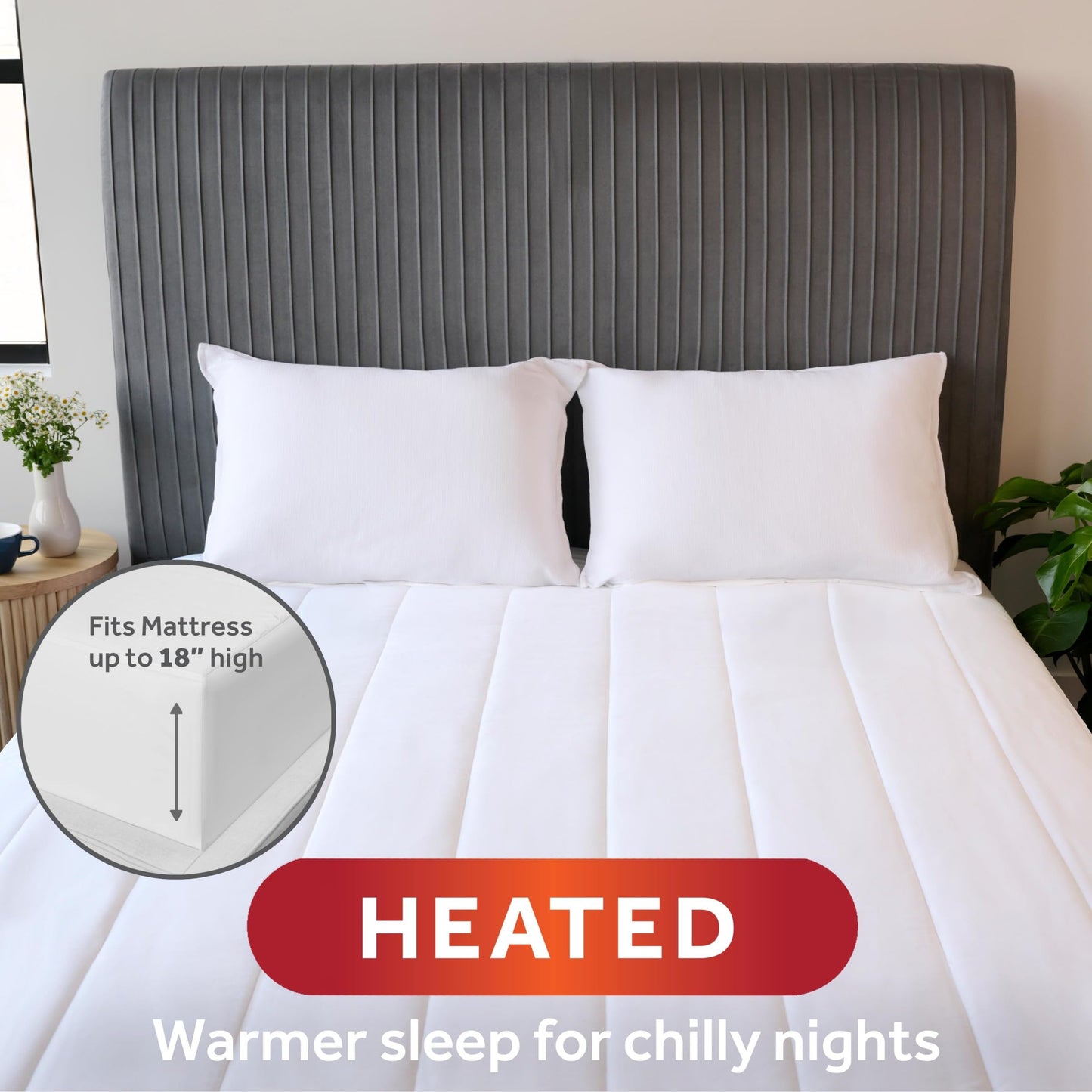 Sunbeam Electric Restful Quilted Heated Mattress Pad Twin 75" x 39" 12 Heat Settings 12-Hour Auto Shut-Off Extra-Cozy Fabric Deep Pocket Fit Machine Washable