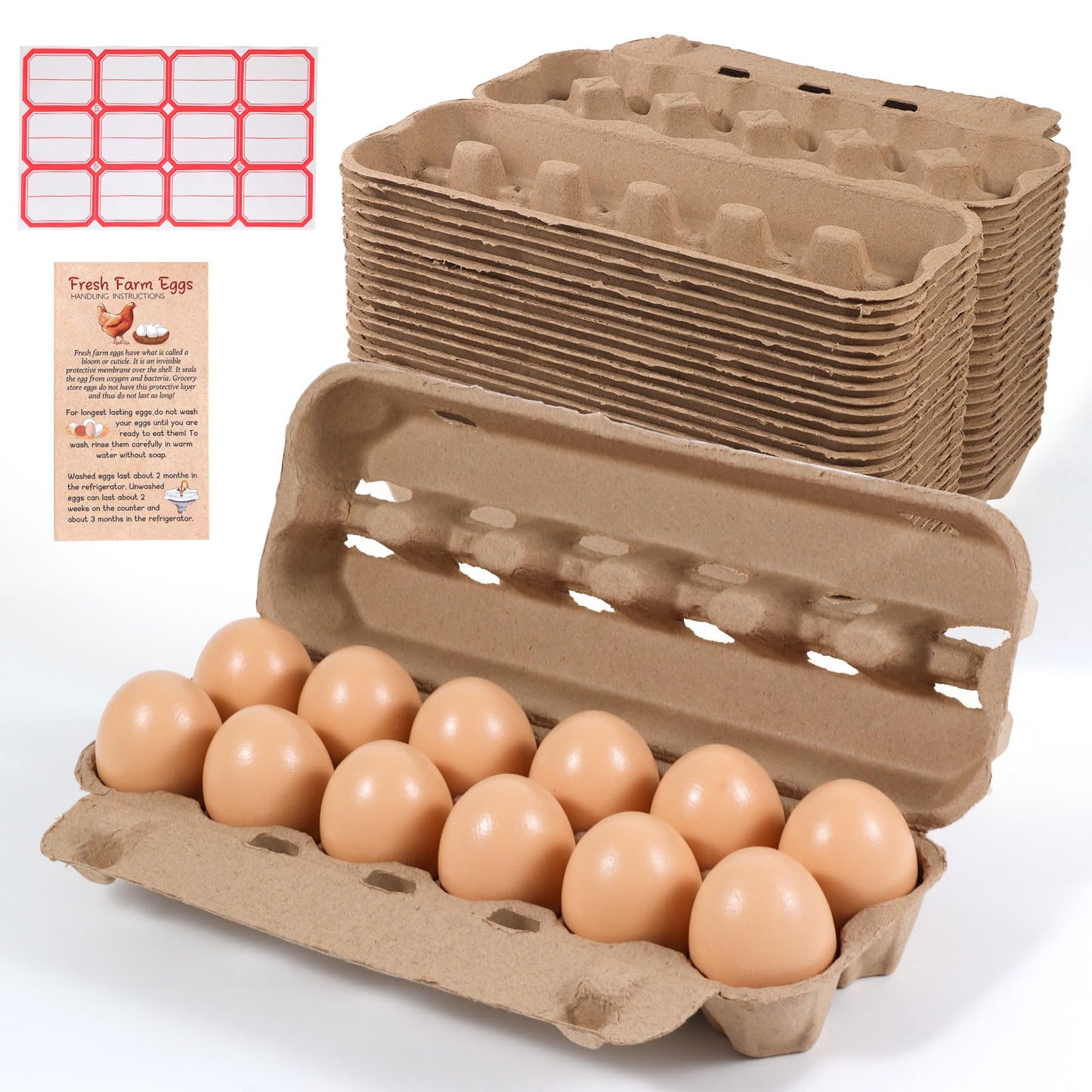 24 Pack Dozen Egg Cartons Bulk 12 Count, Empty Natural Paper Pulp Egg Cartons Reusable, Strong Sturdy Design Made from Natural Cardboard