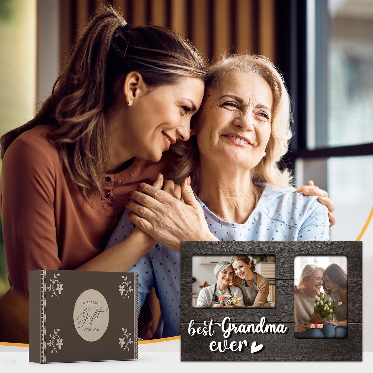 JNDJE Grandma Gifts, Mothers Day Grandma Gift from Grandkids, 3D Photo Frame Hold 4x6 Inches Two Photos - Picture Frame Present for Grandparents Day