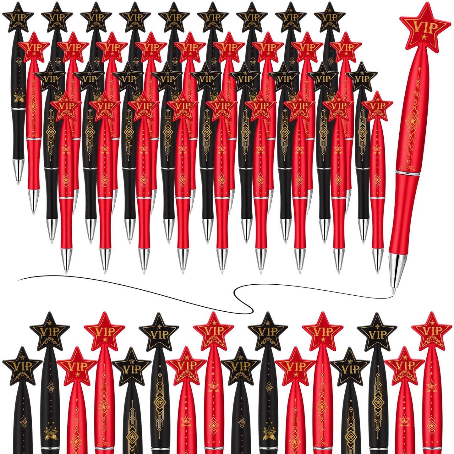 Dispowreath 72 Pcs VIP Pens Bulk Red and Black Star Ballpoint Pens Red Carpet VIP Party Favors for Concert Movie Night Award Event Birthday Festivals Party Decorations, 1 mm Black Ink