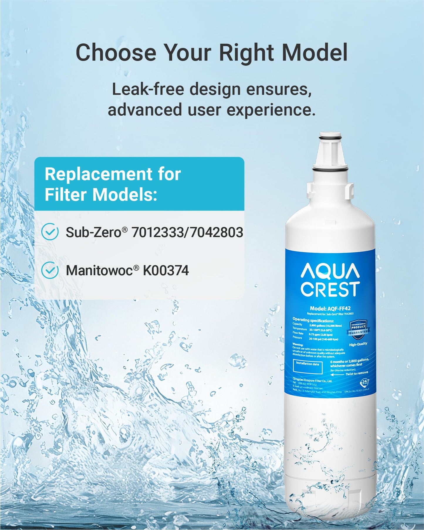 AQUA CREST 7012333/7042803 Ice Maker Water Filter, Replacement for Sub-Zero 7012333/7042803, UC-15, UC-15IP Ice Maker Water Filter, Manitowoc K00374 Refrigerator Water Filter, 2 Pack