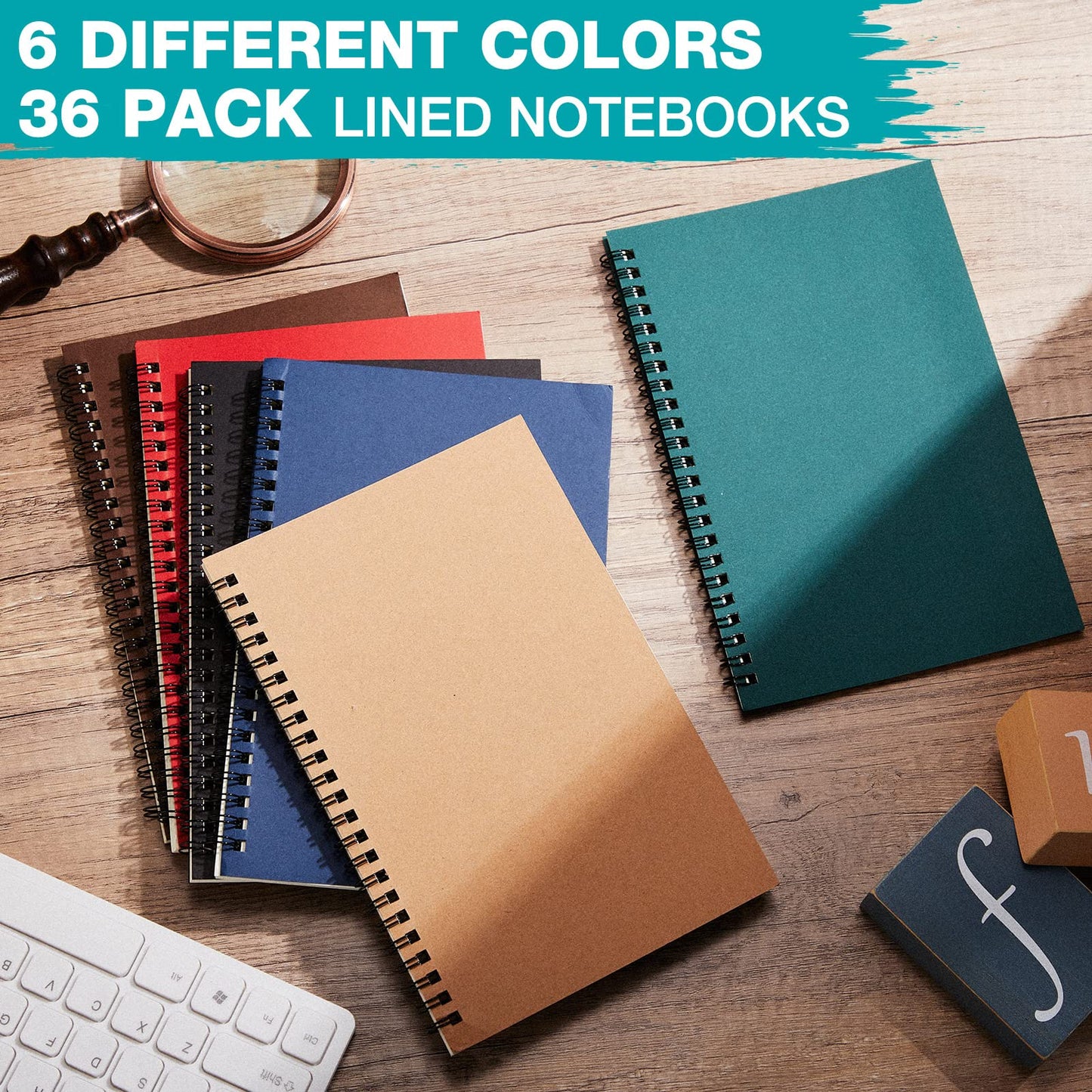 Leinuosen 36 Pack Lined Spiral Notebook Journal A5 Ruled Notepad Sketchbook Hardcover Lined Notebooks Journals for Office School Supplies, 100 Pages/ 50 Sheets, 8.3 x 5.5 Inches