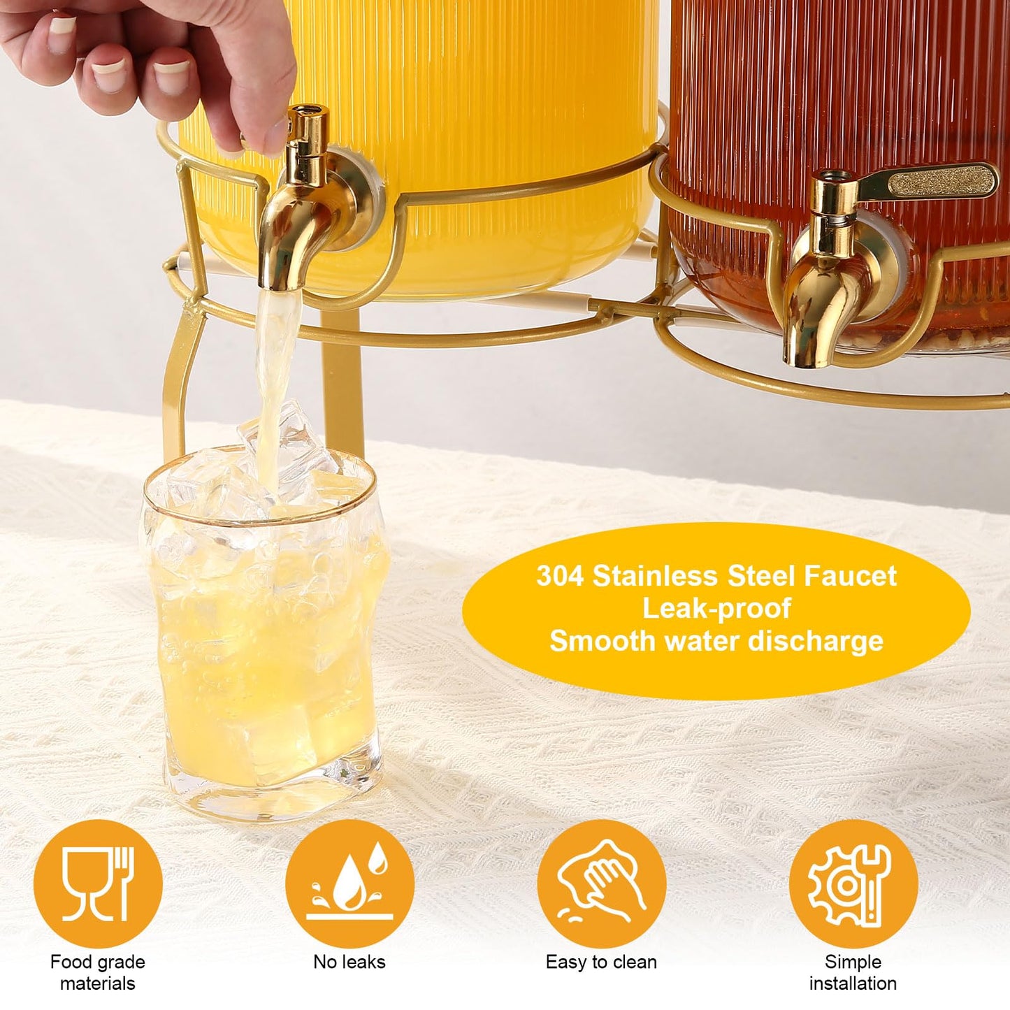 1 Gallon Glass Drink Dispenser with Stand, 2pack Drink Dispensers For Parties, Beverage Dispenser With Bamboo Lid and Stainless Steel Spigot Leakproof, Use On Sun Tea, Juice, Lemonade Dispenser