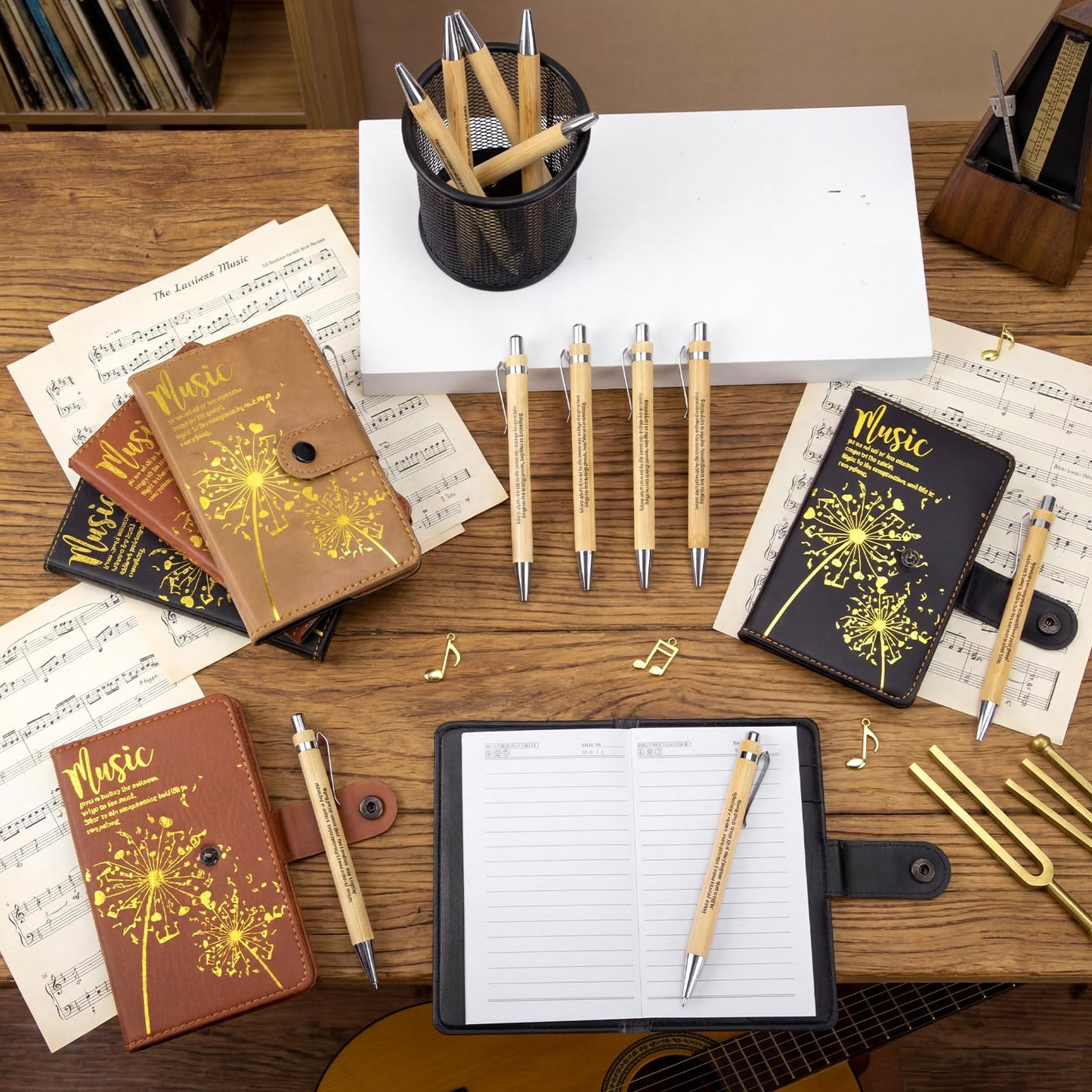 Gueevin 15 Sets Music Graduation Gifts for Students Choir Members Inspirational Music Themed Leather Notebook with Piano Ballpoint Pen Graduation Gift for Teen Student Musician Teacher(Burlywood)