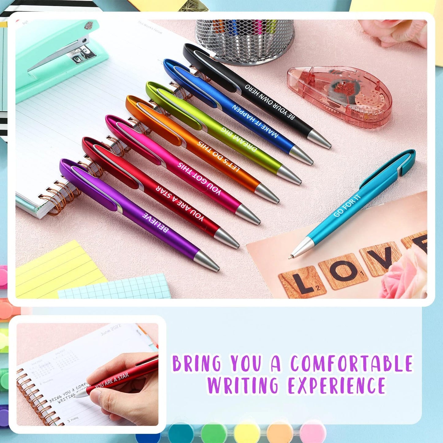 Lincia 100 Pcs Positive Theme Ballpoint Pens Bulk with Inspirational Quotes Retractable Medium Point Affirmation Pens with Black Ink Thank You Gifts for Back to School, Nurse, Teacher