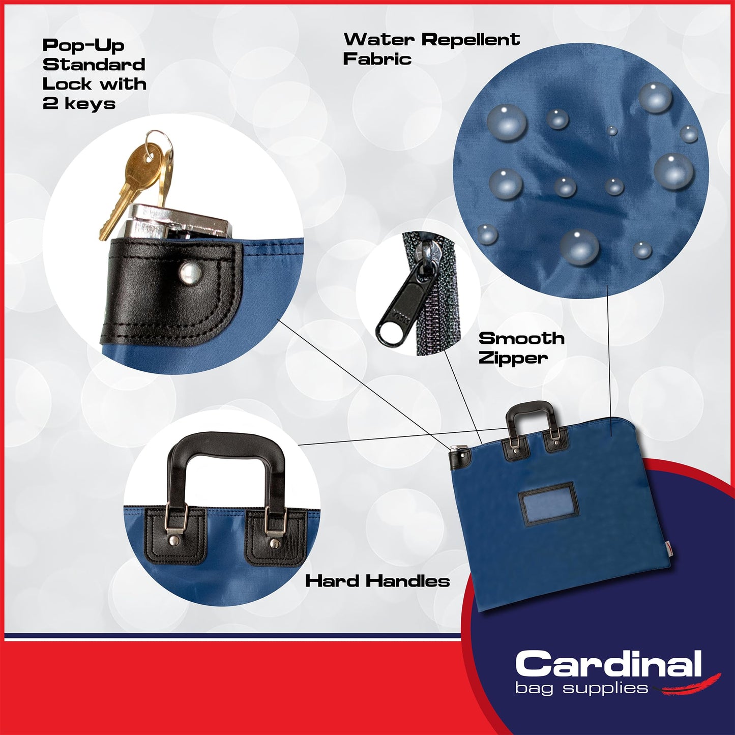 Cardinal bag supplies Locking Document Security Bag with Handles, HIPAA Compliant Medical Record Storage, Secure File Transport Pouch for Legal, Business, Financial, 15" x 19" (Navy Blue)