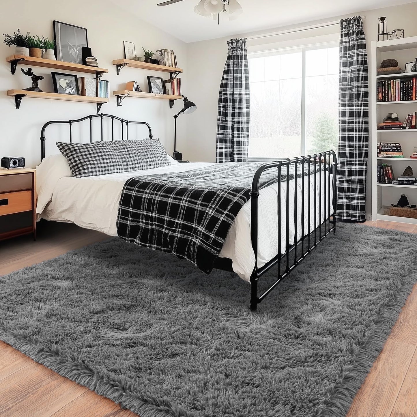 Quntue 8x10 Area Rugs for Living Room, Large Ultra Fluffy Fuzzy Shag Grey Rug for Bedroom, Modern Plush Soft High Pile Upgrade Non-Slip Gray Carpet for Kids Girls and Boys, Dorms, Home Decor Aesthetic