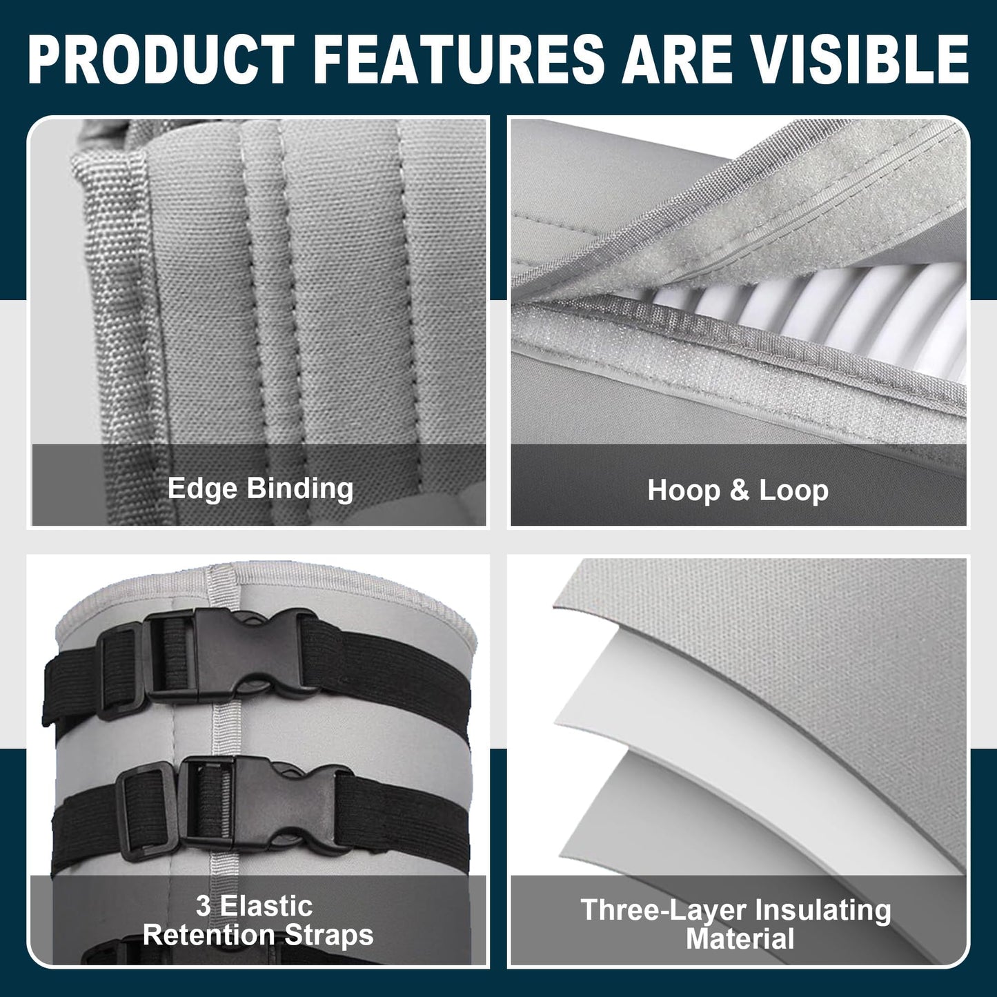 Air Conditioner Hose Cover Wrap, Portable AC Hose Insulation Sleeve Fits for 5" & 5.9" Diameter Exhaust Hose, Insulated Hoses Duct Vent Cover with 3 Adjustable Straps, 59" L x 21" W, 2 Pack