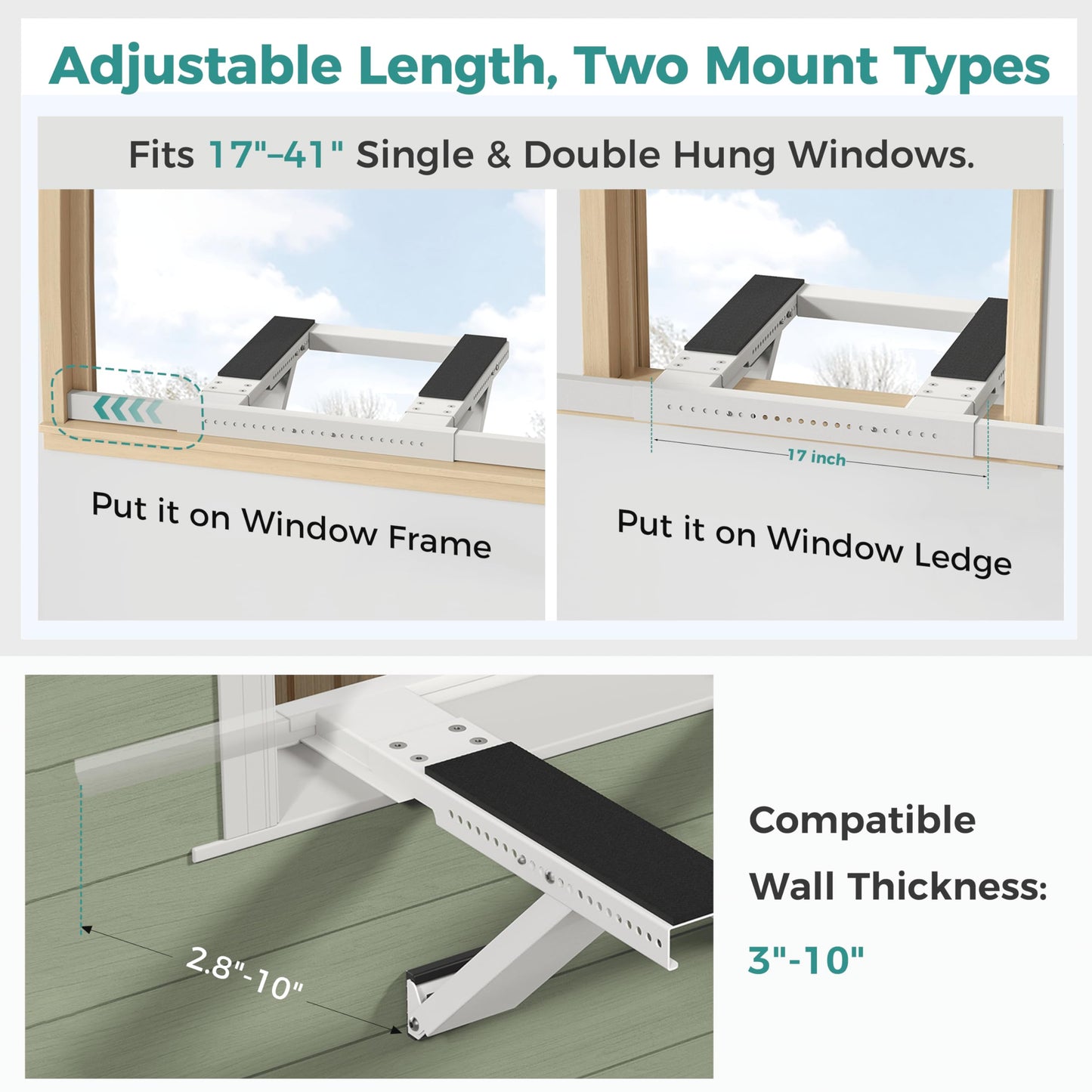 Ocyfym No-Drill Window Air Conditioner AC Support Bracket, AC Unit Outside Holder Stand Brace Mount, Soporte Base para Aire Acondicionado Ventana, Hold Up to 300LBS, Fit Single & Double Hung Window
