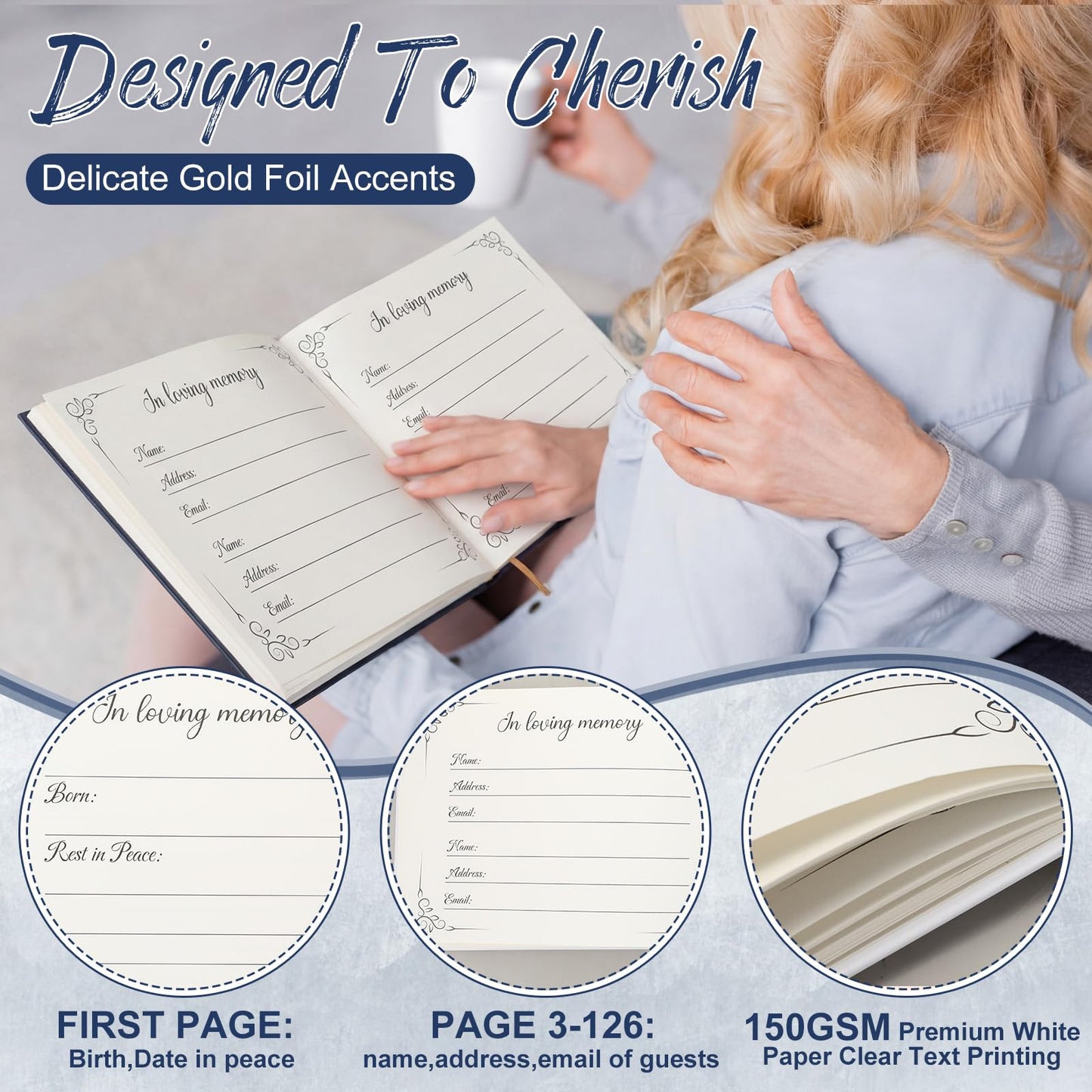Engrowtic 64 Pcs Guest Book Set Funeral Guest Book Celebration of Life for Memorial Service with 60 Pcs Share a Memory Cards Box Table Pen Guestbook Sign in Loving Memory for Registry(Blue)
