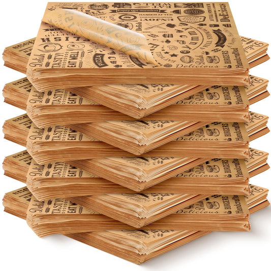 1000 Pcs 12 x 12 Inch Deli Wax Paper Sheets Grease Resistant Tray Basket Liners Newsprint Paper Water and Grease Proof Sandwich Wrapping Square Hot Dog Wrappers for Food Baking (Brown)