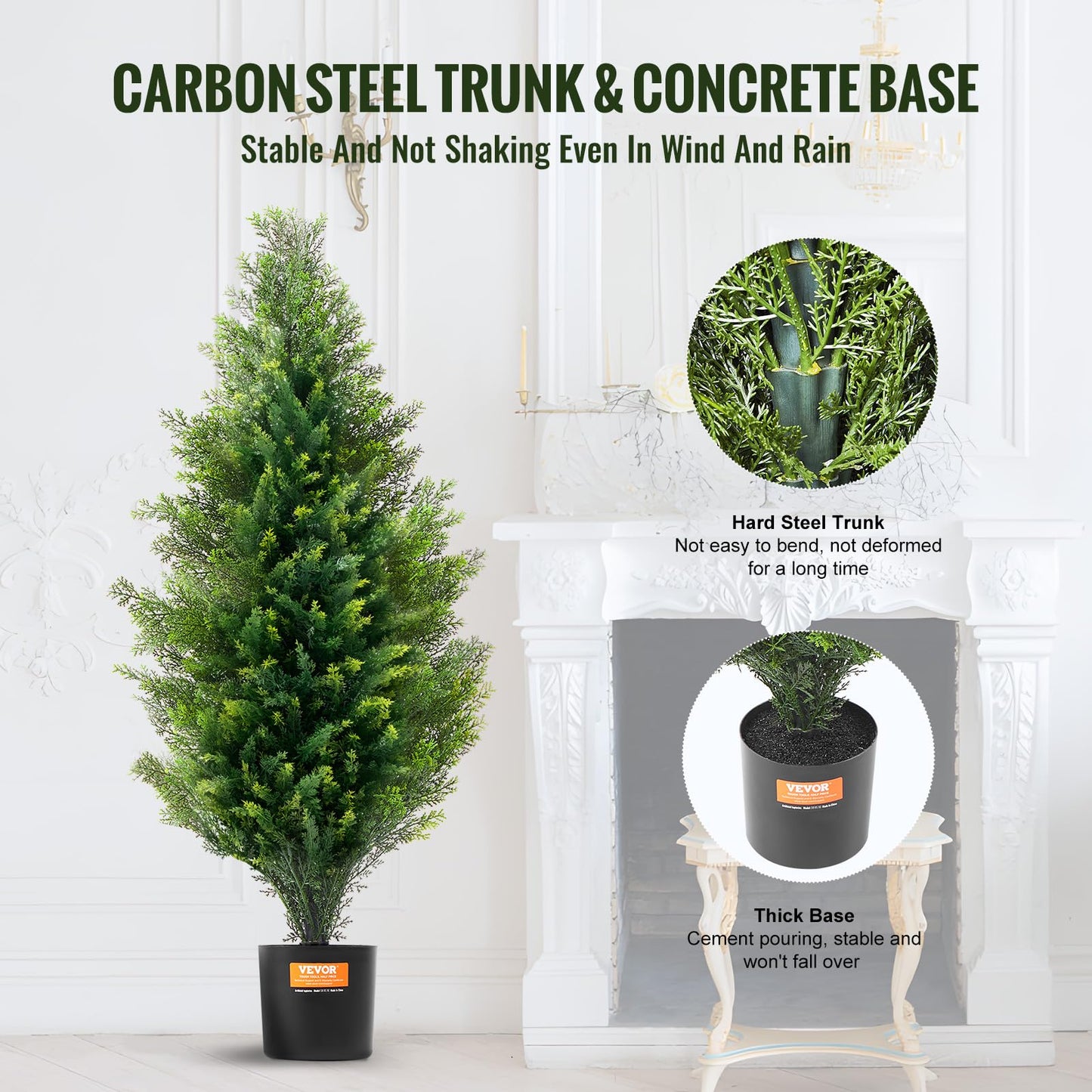 VEVOR Artificial Topiary Cedar Tree, 36 inch Tall (2 Pieces), with Extra Leaves & Pot Faux Evergreen Fake Pine Cypress Trees Plant, UV Rated Artificial Greenery Set for Home Decor Indoor/Outdoor