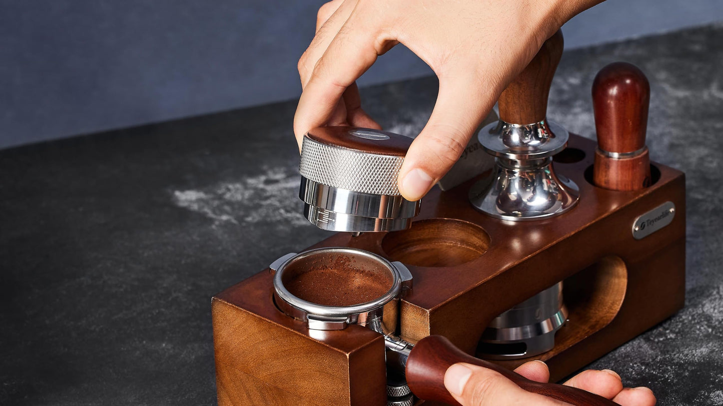 Teyearlife 54mm distributor called Adjustable Depth espresso leveler Compatible with Breville Machine Accessories The coffee leveler Made of Stainless Steel and Walnut wood