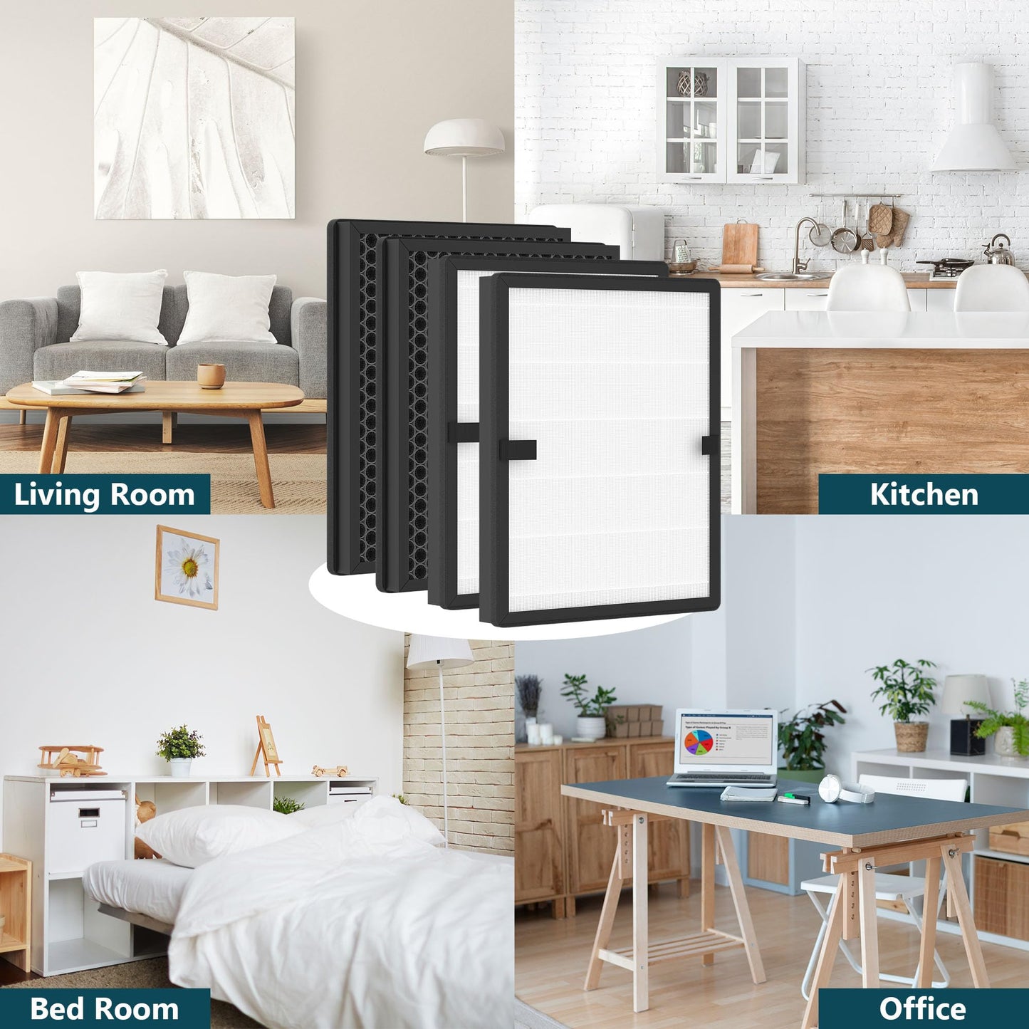 FCFMY 4 Packs E-200 True HEPA Replacement Filter Compatible with LUNINO E-200 Air Cleaner Purifier for Home Large Room up to 1740sq.ft with Extra 10 pcs Aroma Pads