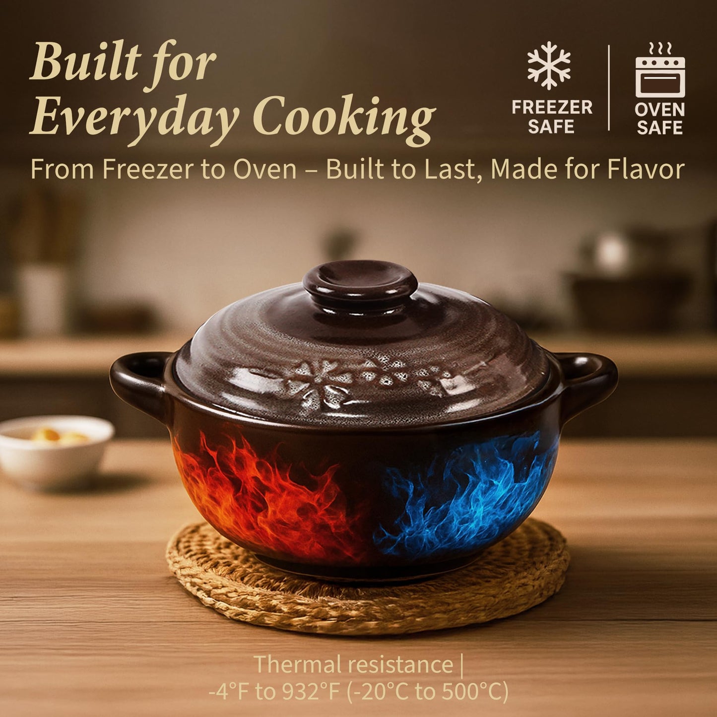 DDasiBowl – 4-Pack Korean Clay Pots (17oz / 500ml) with Lids & Handles – Ttukbaegi Stone Bowls for Cooking Bibimbap, Donabe Style Korean Clay Cookware – Oven & Stovetop Safe