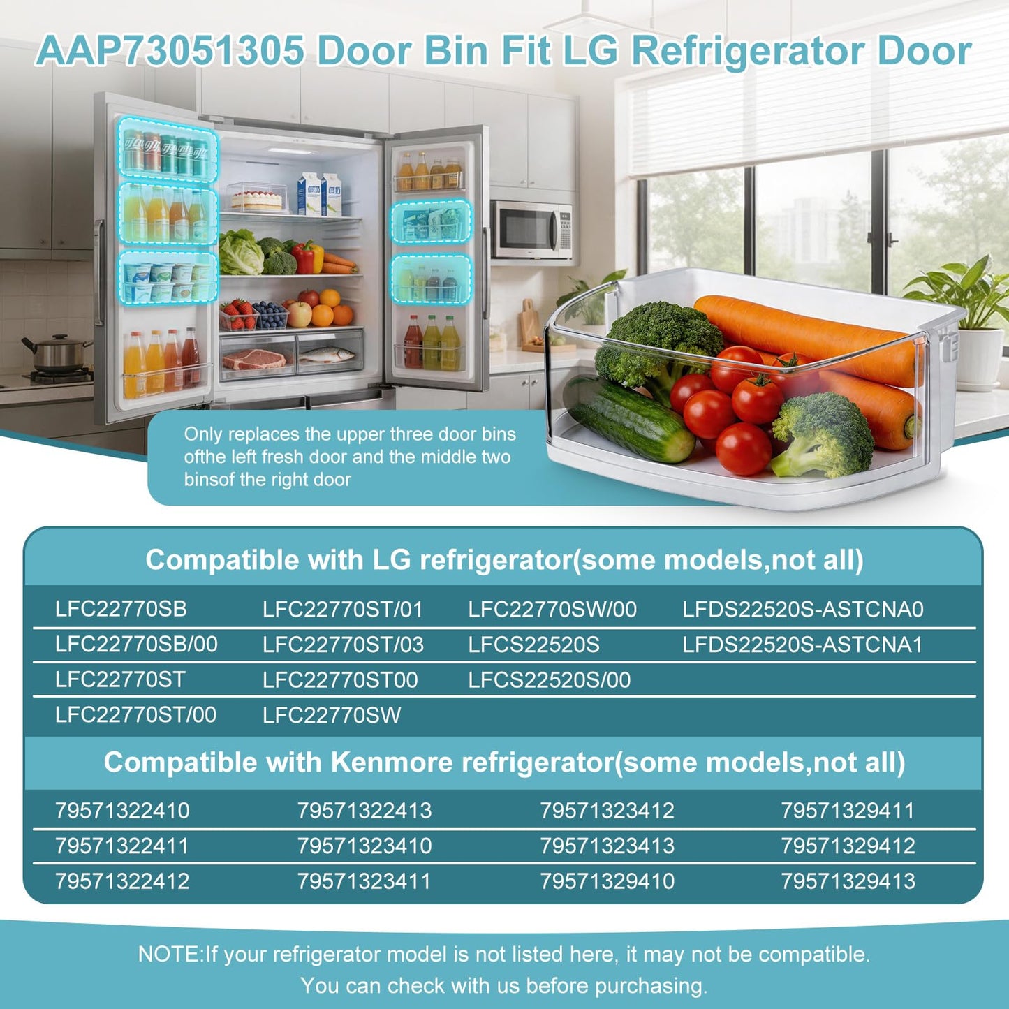Upgraded AAP73051305 AP5959449 Refrigerator Door Shelf Bin, Replacement Basket for LG Kenmore (some models, not all): Fits LFCS22520S LFC22770ST LFC22770SW LFC22770SB, Replaces PS11700735 EAP11700735