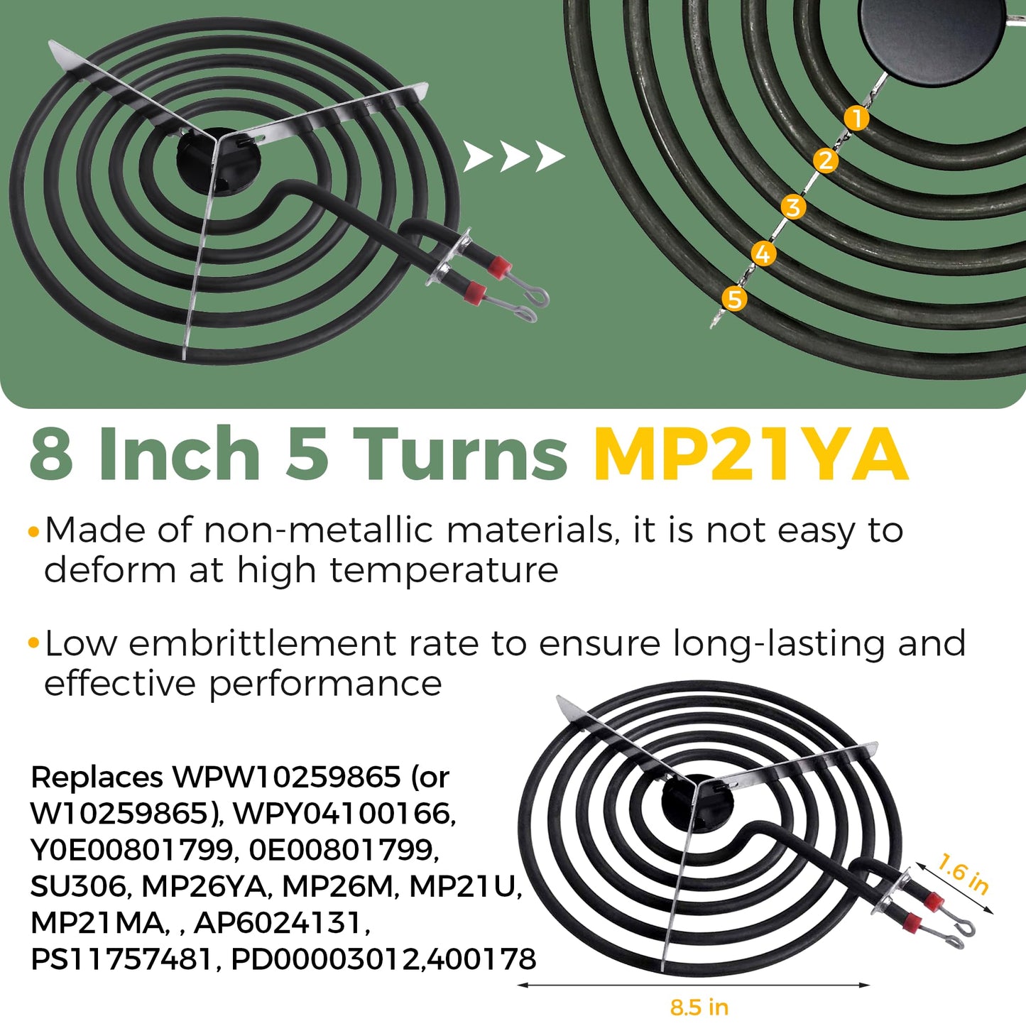 【2026 Upgraded】Electric Range Burner Element MP22YA Unit Set,2 pcs MP15YA 6'',2 pcs MP21YA 8'',4pcs 330031 Range Burner Receptacle kit.Replacement for Ranges/Stoves by Romalon