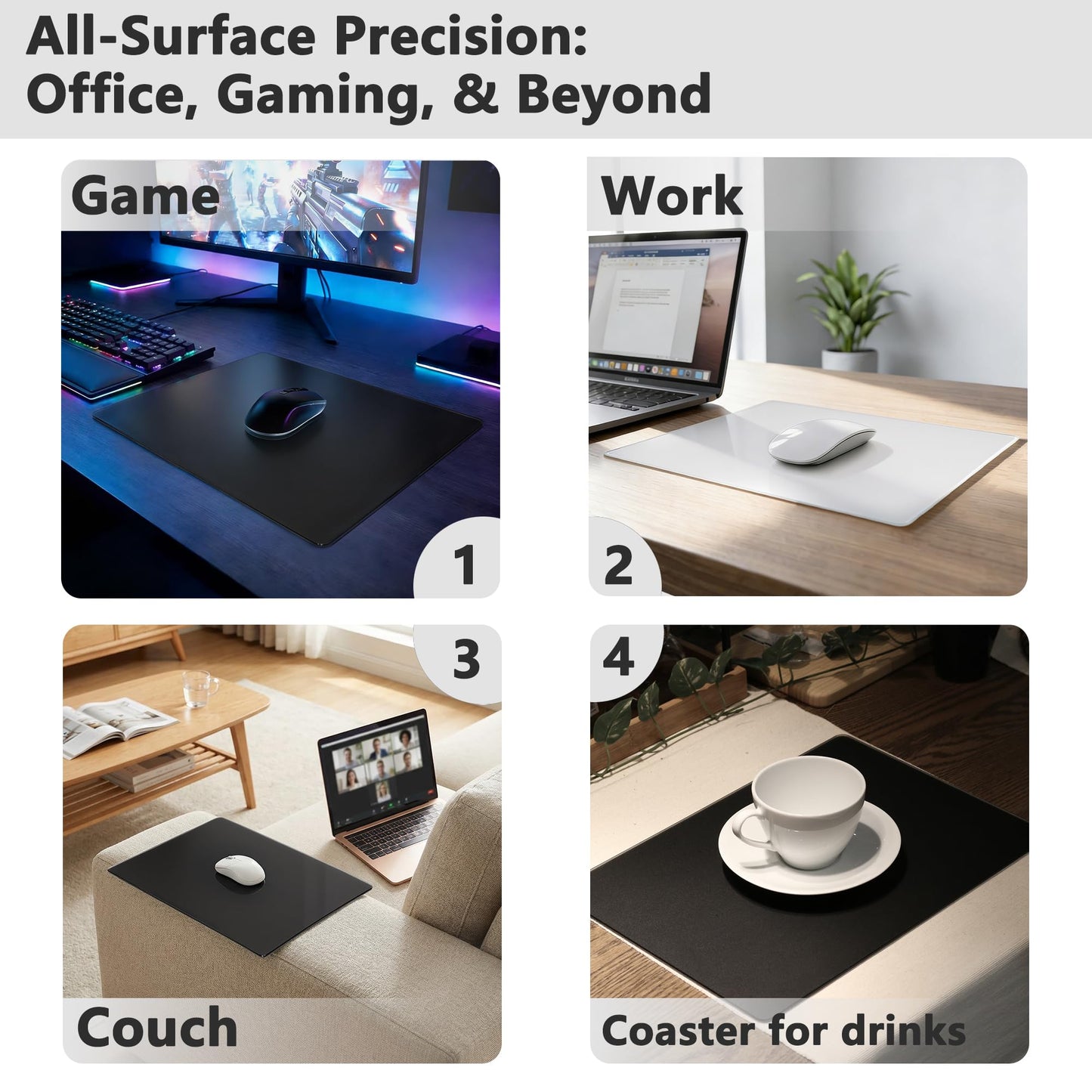 Glazir Glass Gaming Mouse Pad, Hard Mousepad for Gaming, 13.7” x 9.8” Ultra-Smooth Micro-Etched Surface Mousepad, Improved Precision & Speed, Anti-Slip Base, Black
