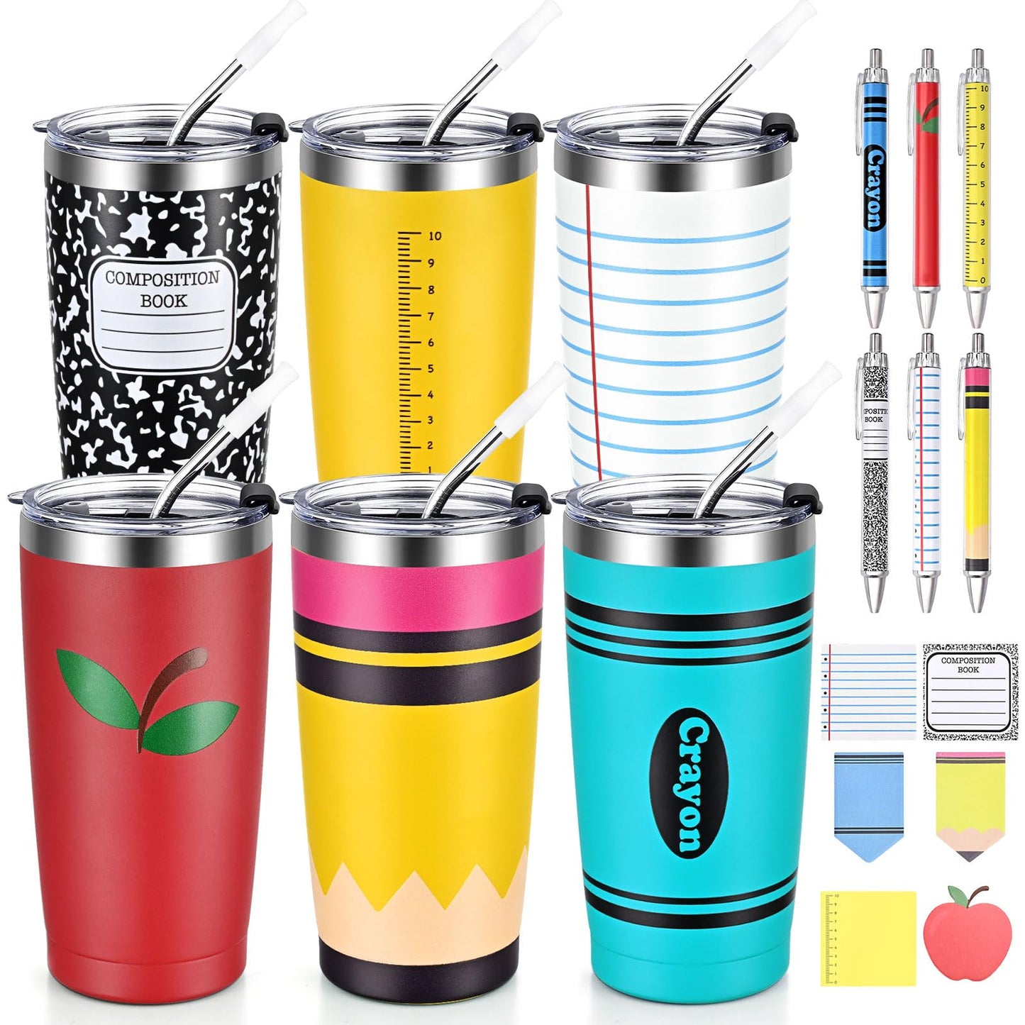 Qtencas Teacher Appreciation Gifts in Bulk, 20oz Insulated Tumblers with Sticky Notes and Ballpoint Pens, Thank You Teacher Appreciation Week Gifts