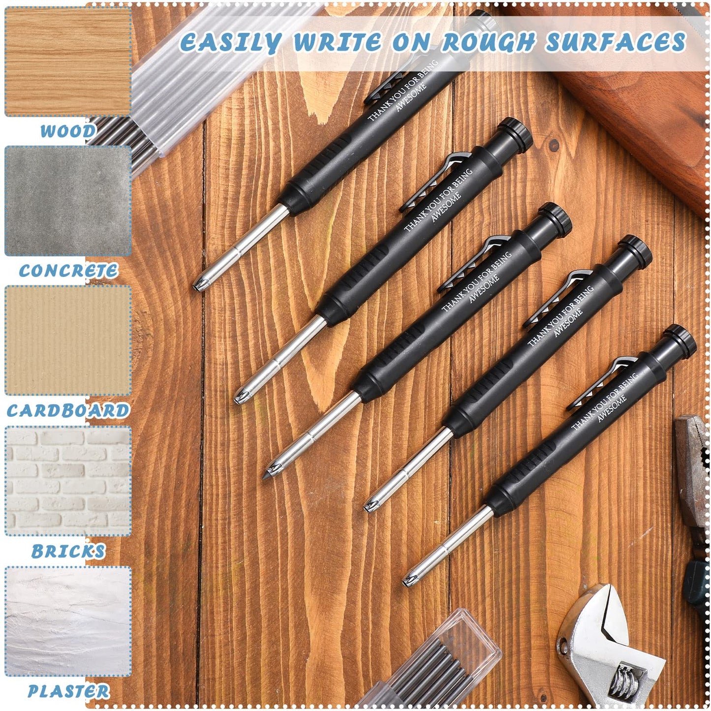Colarr 10 Pcs Fathers Day Mechanical Carpenter Pencil with 60 Refill Deep Hole Mechanical Pencil Marker with Sharpener Black Solid Gift for Carpentry Architect Birthday