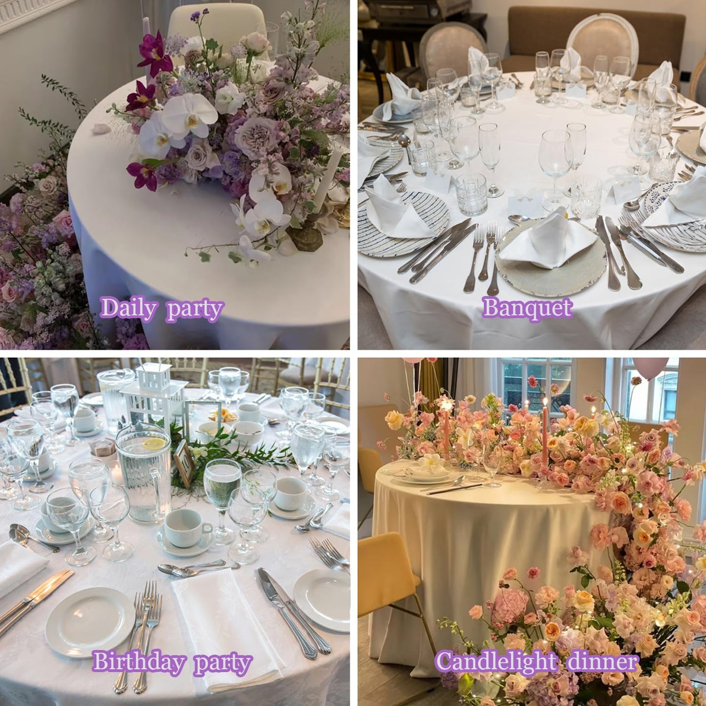 Kesfey 6 Packs White Round Table Cloths 90 Inch White Polyester Circle Bulk Linen Tablecloth Wrinkle Resistant Tablecloths Washable High Density Fabric Tablecovers for Wedding Camping Banquet Parties