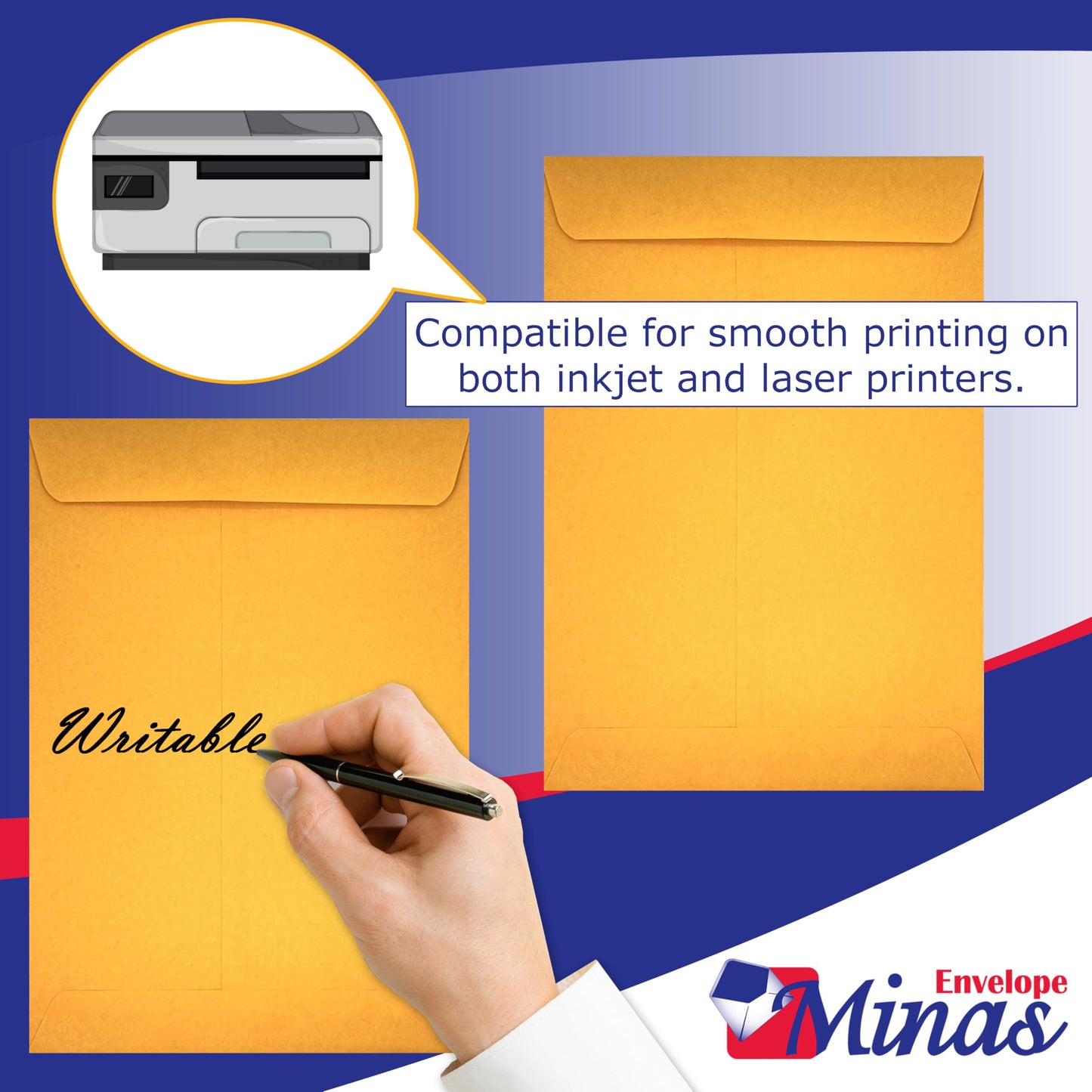500 Minas Envelope - 6x9 Catalog Envelopes, Open End with Gummed Seal, 24lb Kraft Paper, for Catalogs, Presentations and Newsletters, 500 Count
