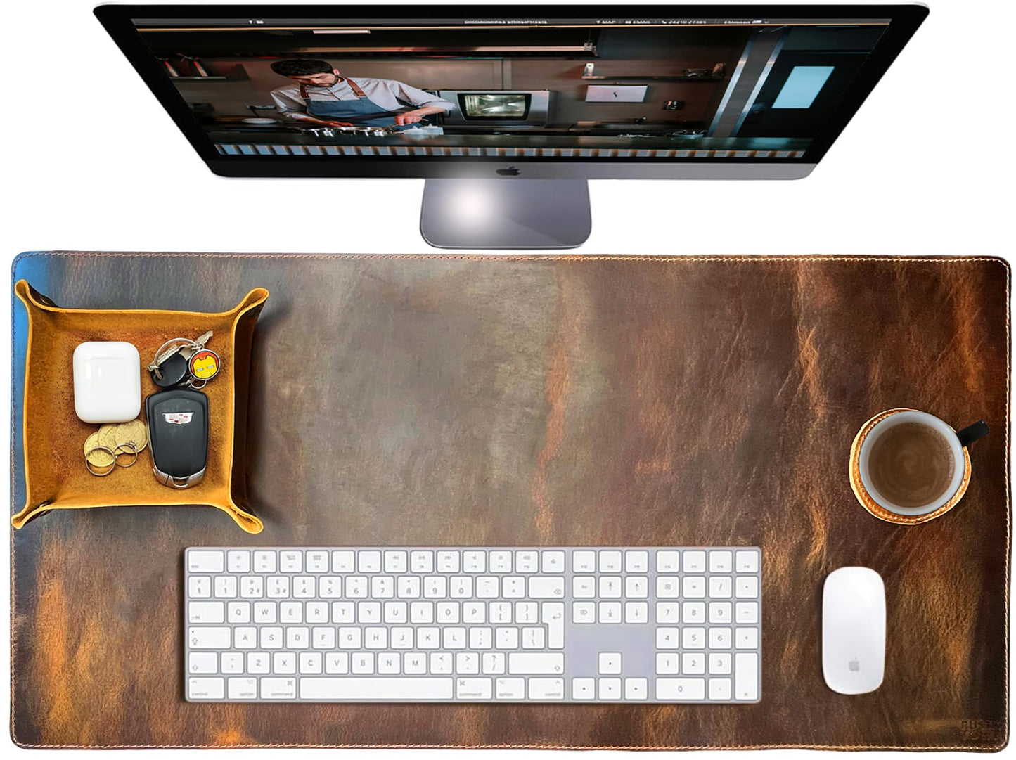 Leather Desk Mat Desk Pad - Full Grain (32x16) Leather Desk Cover Blotter & Protector - Large Computer Keyboard Gaming Table Mat - Desktop Accessories Mouse Pad for Laptop, Office & Home