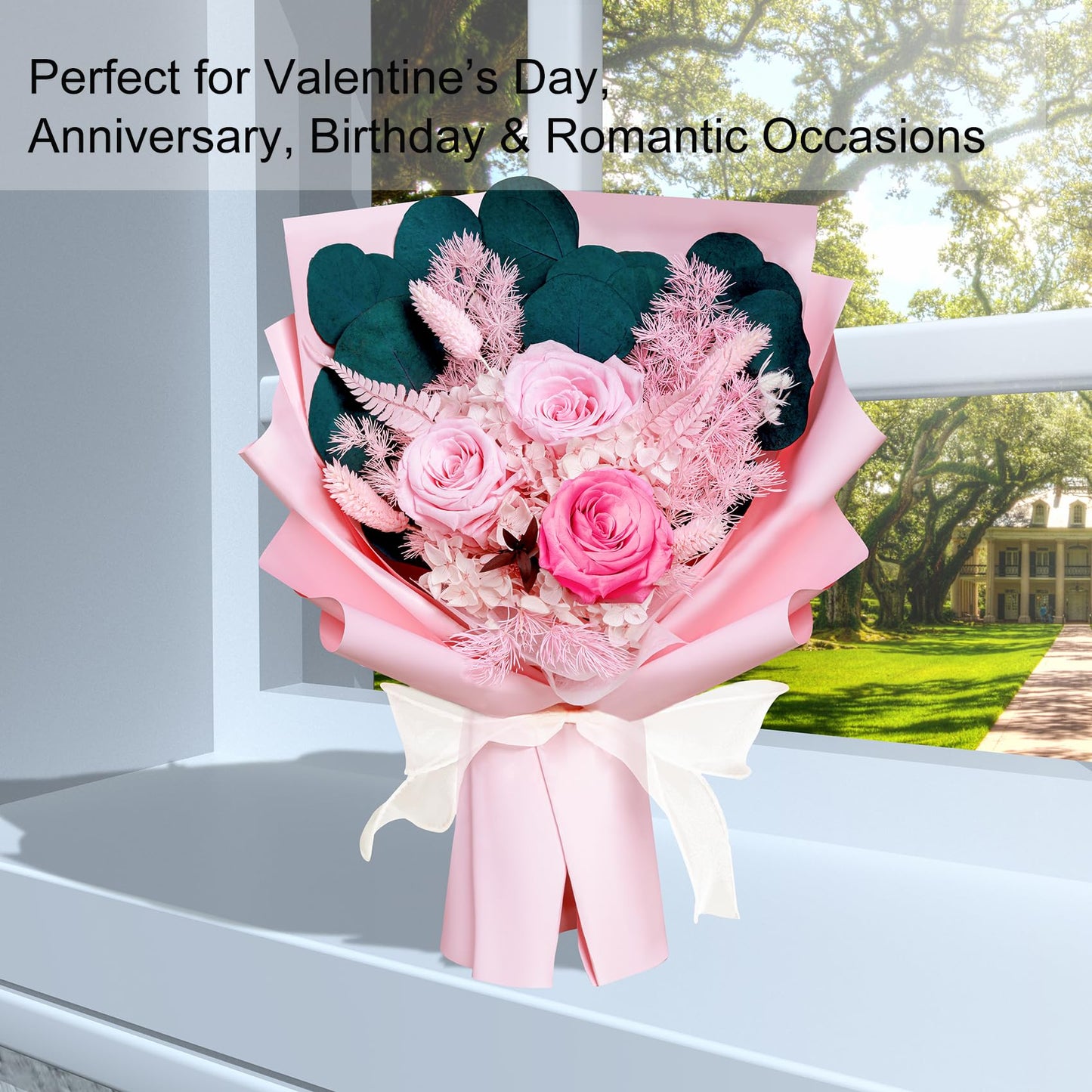 Bonsion Preserved Flowers Gifts for Women, Flower for Delivery, Pink Roses Gifts fo Her, Preserved Roses Bouquets, Birthday Gifts for Grandma, Mothers Day Flowers for Wife