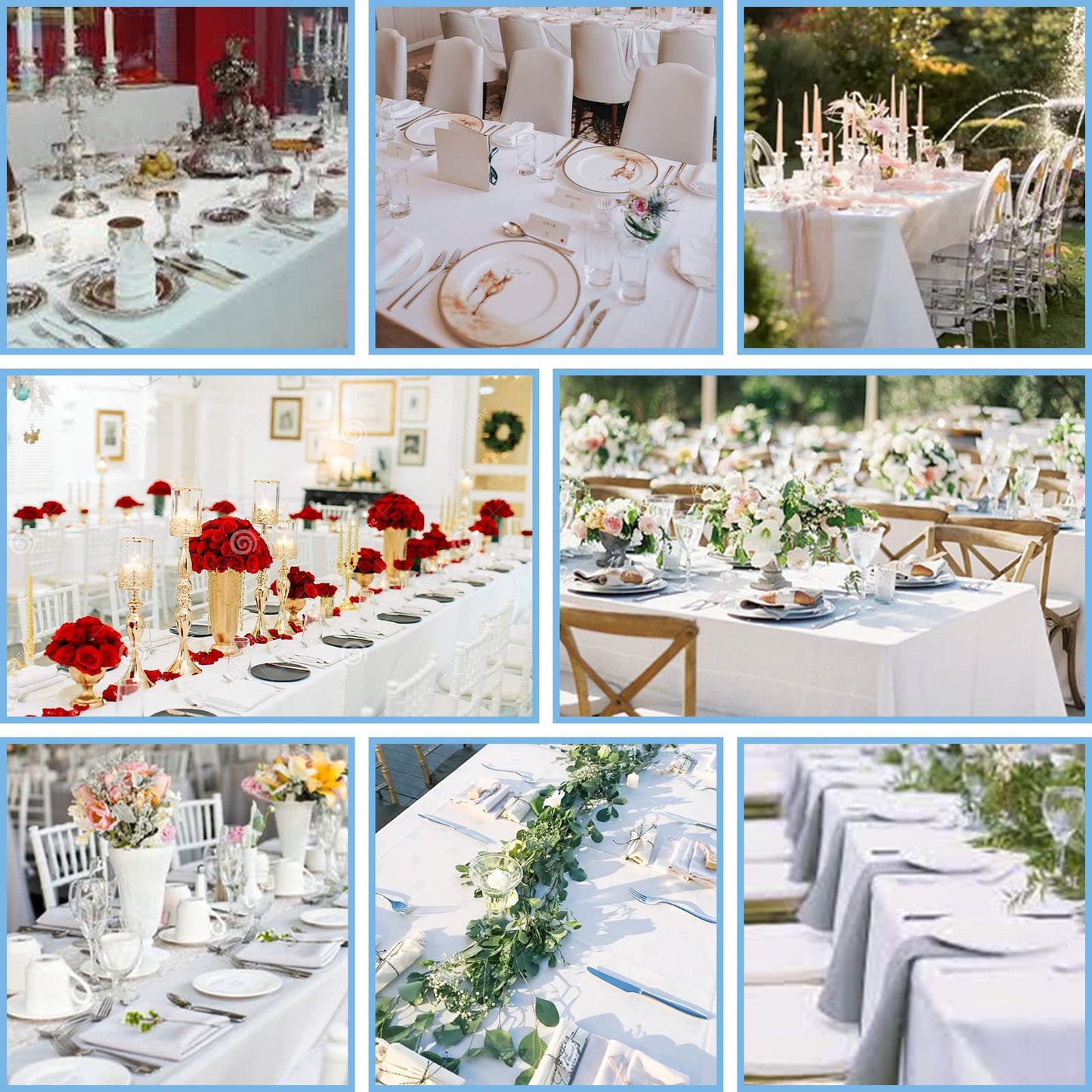 Kesfey 6 Packs White Table Cloths Rectangle 70 x120 inch Washable Polyester Fabric White Tablecloths for 6-8 Ft Tables Stain and Wrinkle Resistant Reusable Table Covers for Parties Wedding Banquet