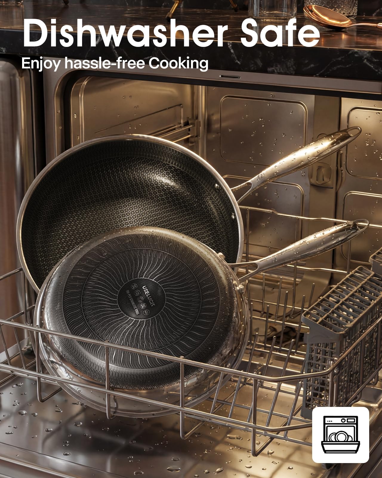 USELUCK Nonstick Frying Pans with Lid,8-Inch Non stick Skillet with Honeycomb Surface,Dishwasher-Friendly,Oven-Safe,PFAS-Free,Compatible with All Cooktops.