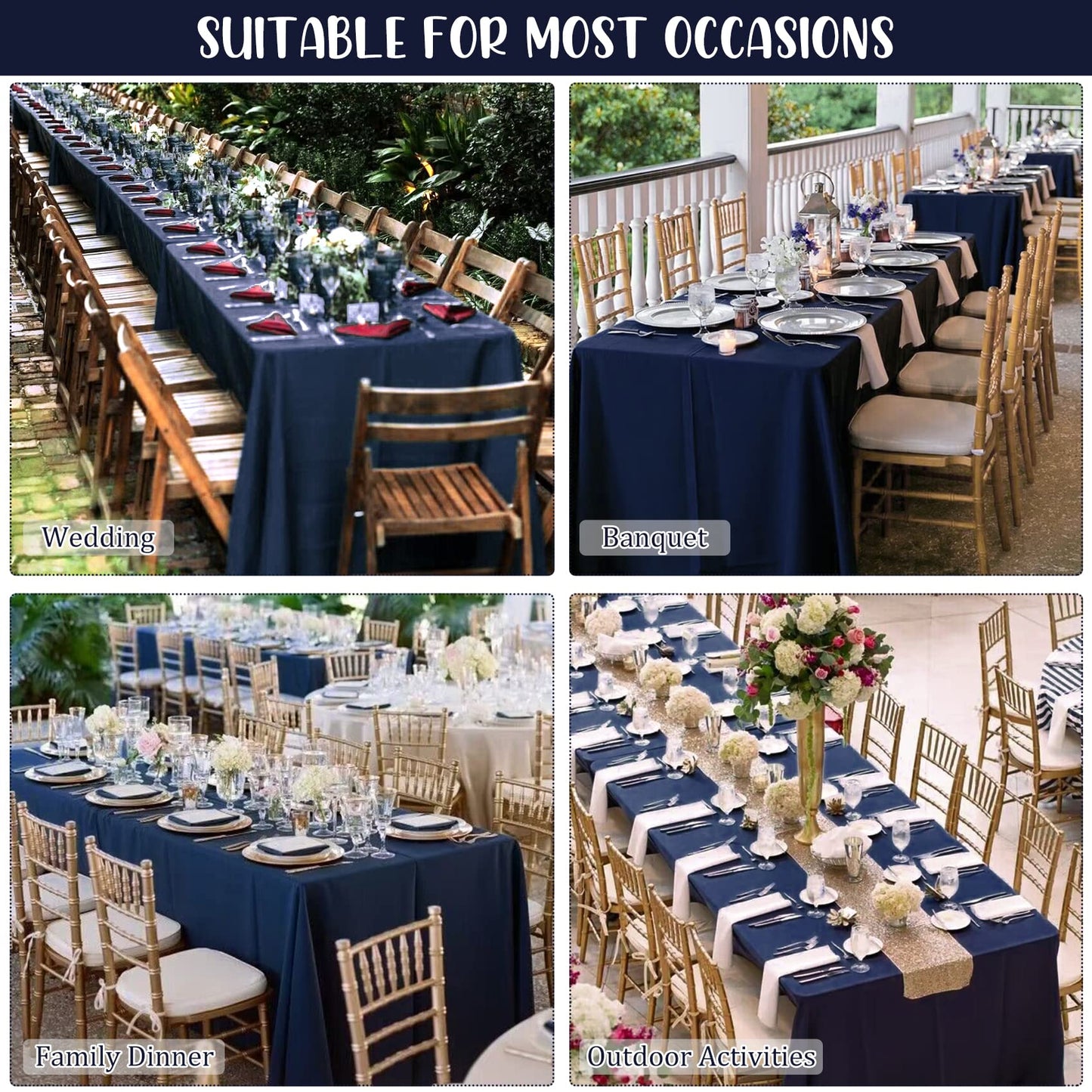 Fivenl 8 Pack Navy Blue Tablecloth 70 x 120 Inch, Premium Rectangle Table Clothes for 6 or 8 Foot Rectangle Table, Washable Polyester Fabric Table Covers for Wedding Party Reception Banquet Buffet