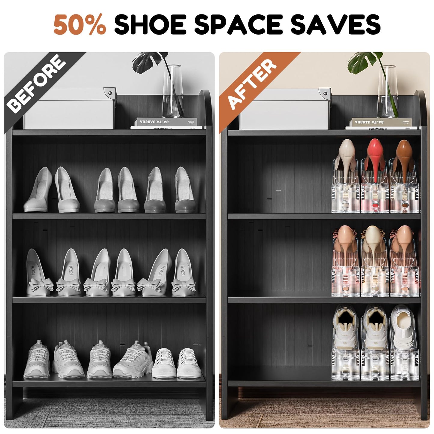 Neprock Shoe Slots Organizer for Closet,12 Pack Acrylic Shoe Stackers for A Pair of Shoes,3 Levels Adjustable Shoe rack storage Shoe Space Saver 50% (Clear,12 Pack)