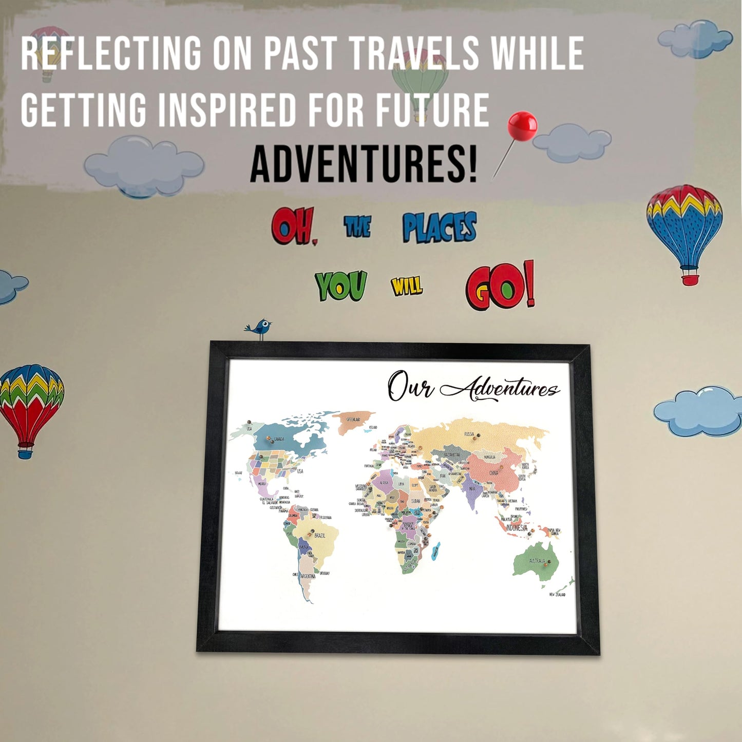 flinelife World Map Pin Board,12X10, World Travel Map With Pins, Perfect For Couples or Retirement Gift