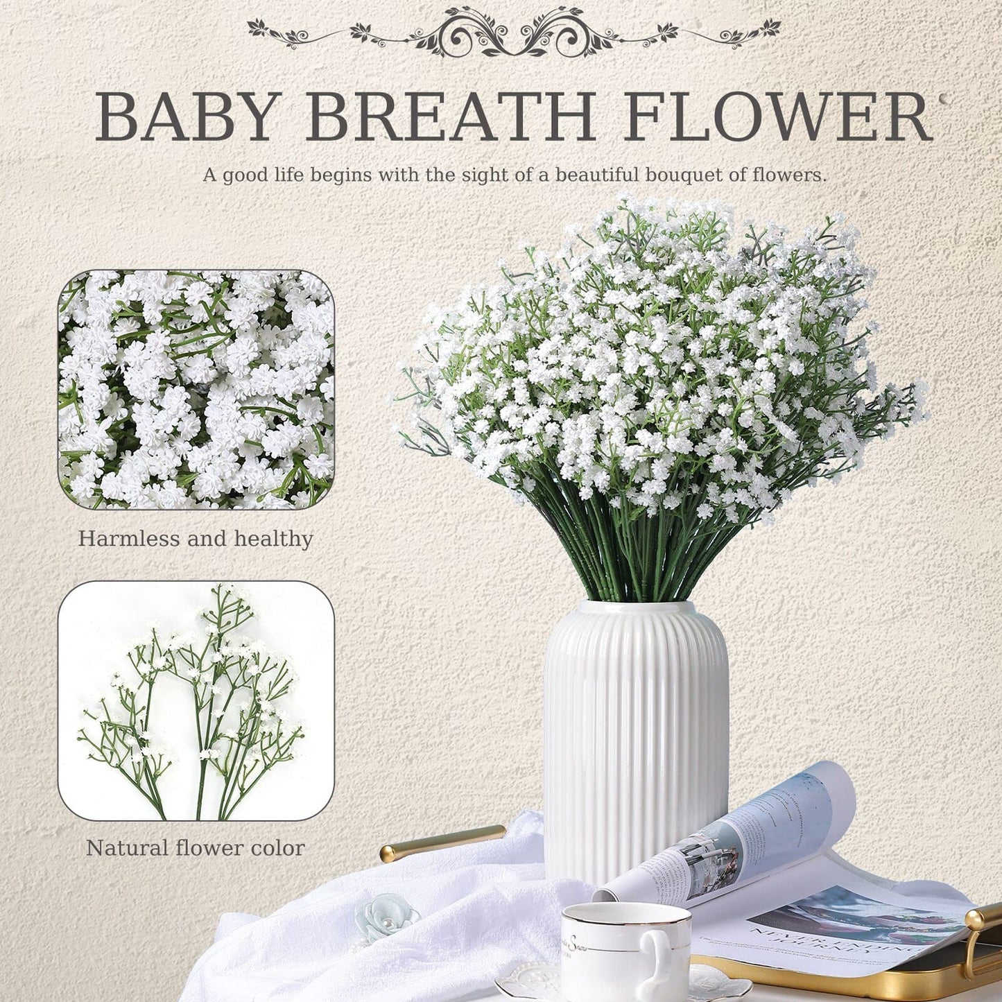 LYLYFAN Babys Breath Artificial Flowers,30 Pcs Gypsophila Faux Flowers for Wedding Party Home Garden Decoration
