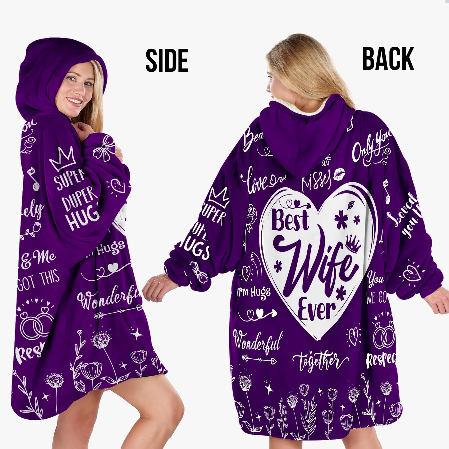 Warmstorey Best Wife Ever Hoodie Blanket – Wife Mothers Day Gift Ideas from Husband - Cozy Wife Hoodie for Women - Gifts for Wife, Anniversary Wifey Present - Birthday Wifey Idea Gifts