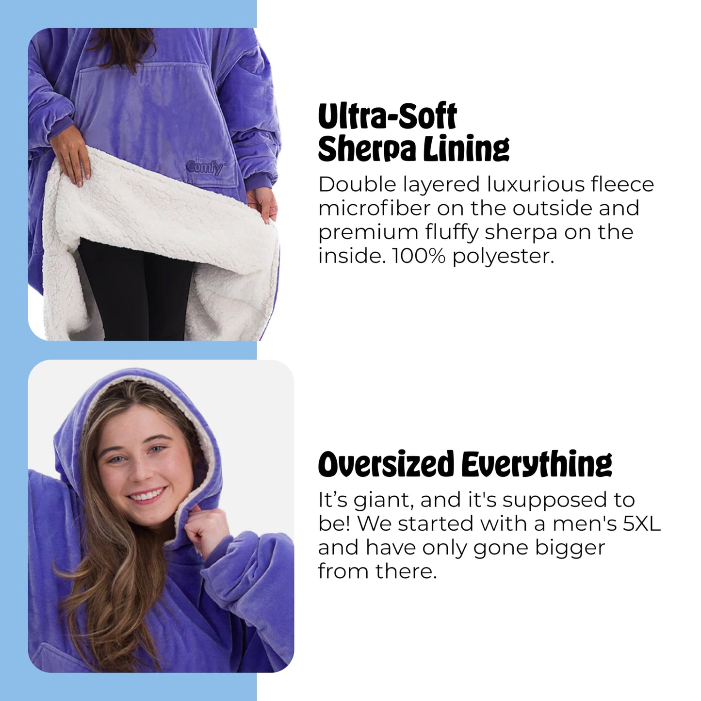 THE COMFY Original | Sherpa Lined Microfiber Fleece Wearable Blanket, Oversized Design with Hood and Pocket, From Shark Tank, for Women & Men, Warm and Cozy Gifts